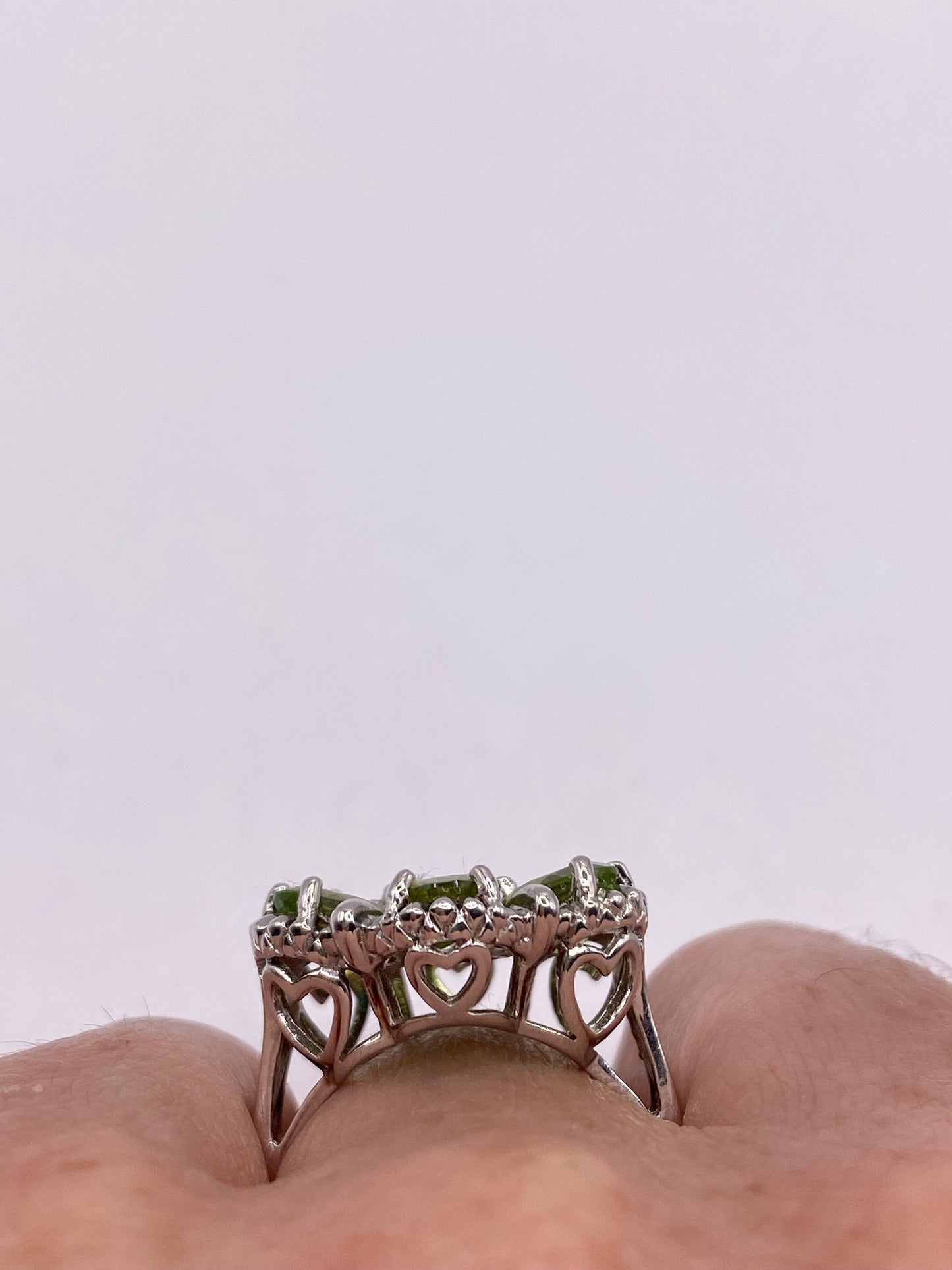 Vintage Green Peridot Flower 925 Sterling Silver Ring