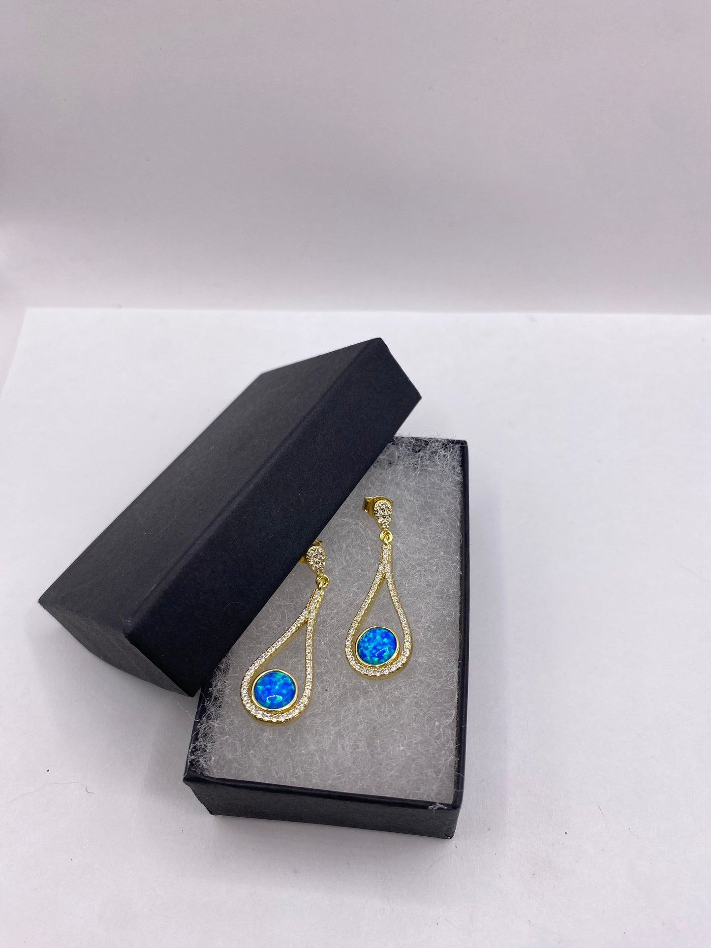 Vintage White Opal Earrings White Sapphire 925 Sterling Silver Dangle