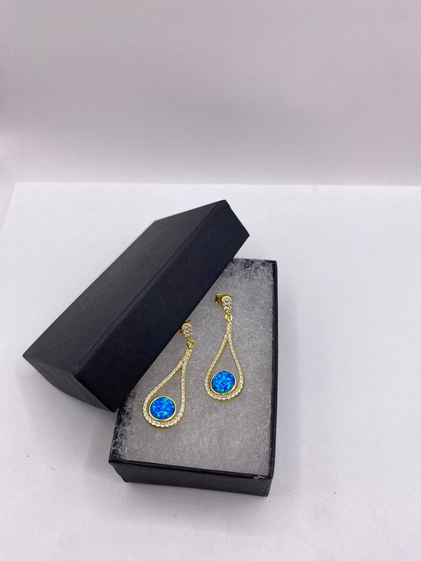 Vintage White Opal Earrings White Sapphire 925 Sterling Silver Dangle