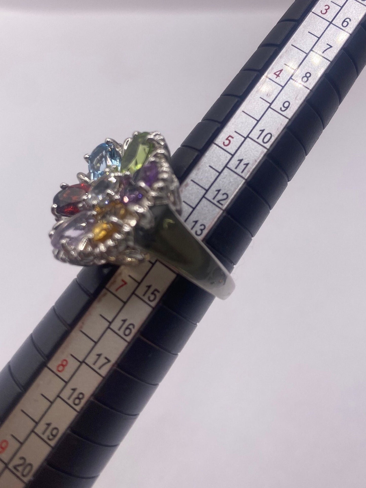 Vintage Mixed Genuine Gemstones 925 Sterling Silver Heart Cocktail Ring