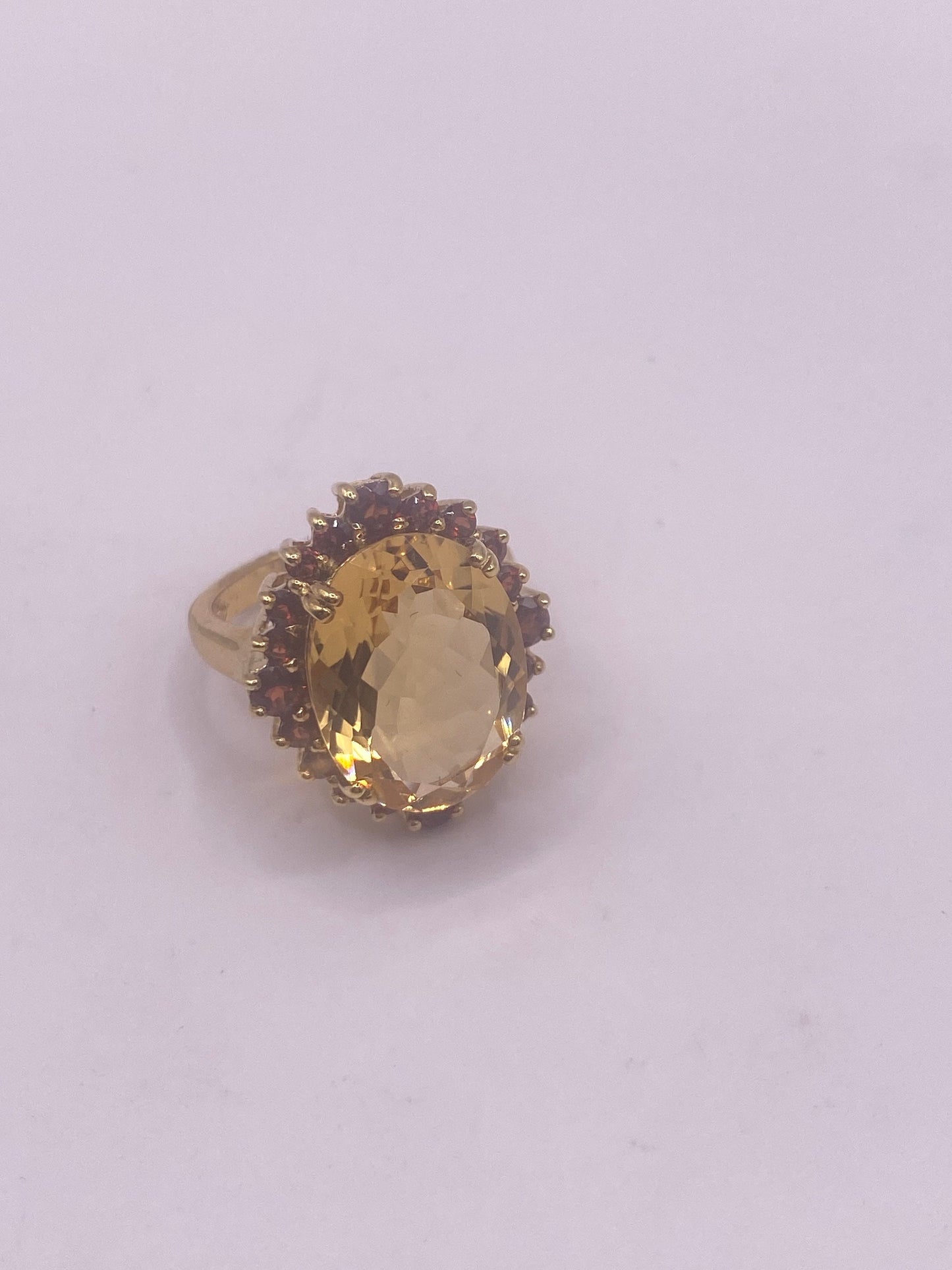 Vintage Golden Citrine and Red Garnet 925 Gold Sterling Silver Ring