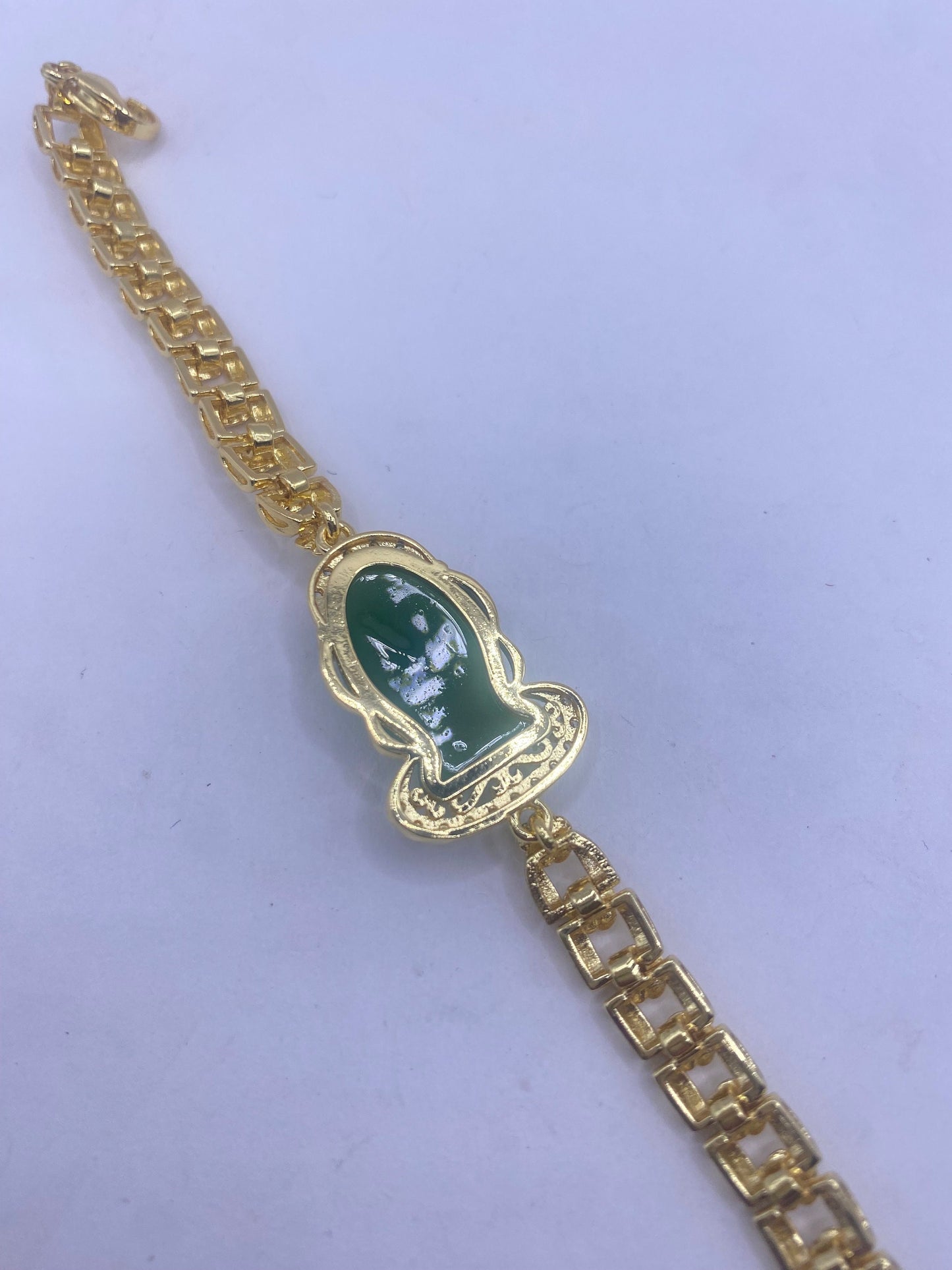 Vintage Gold Unisex Mens Green Jade buddha Bracelet