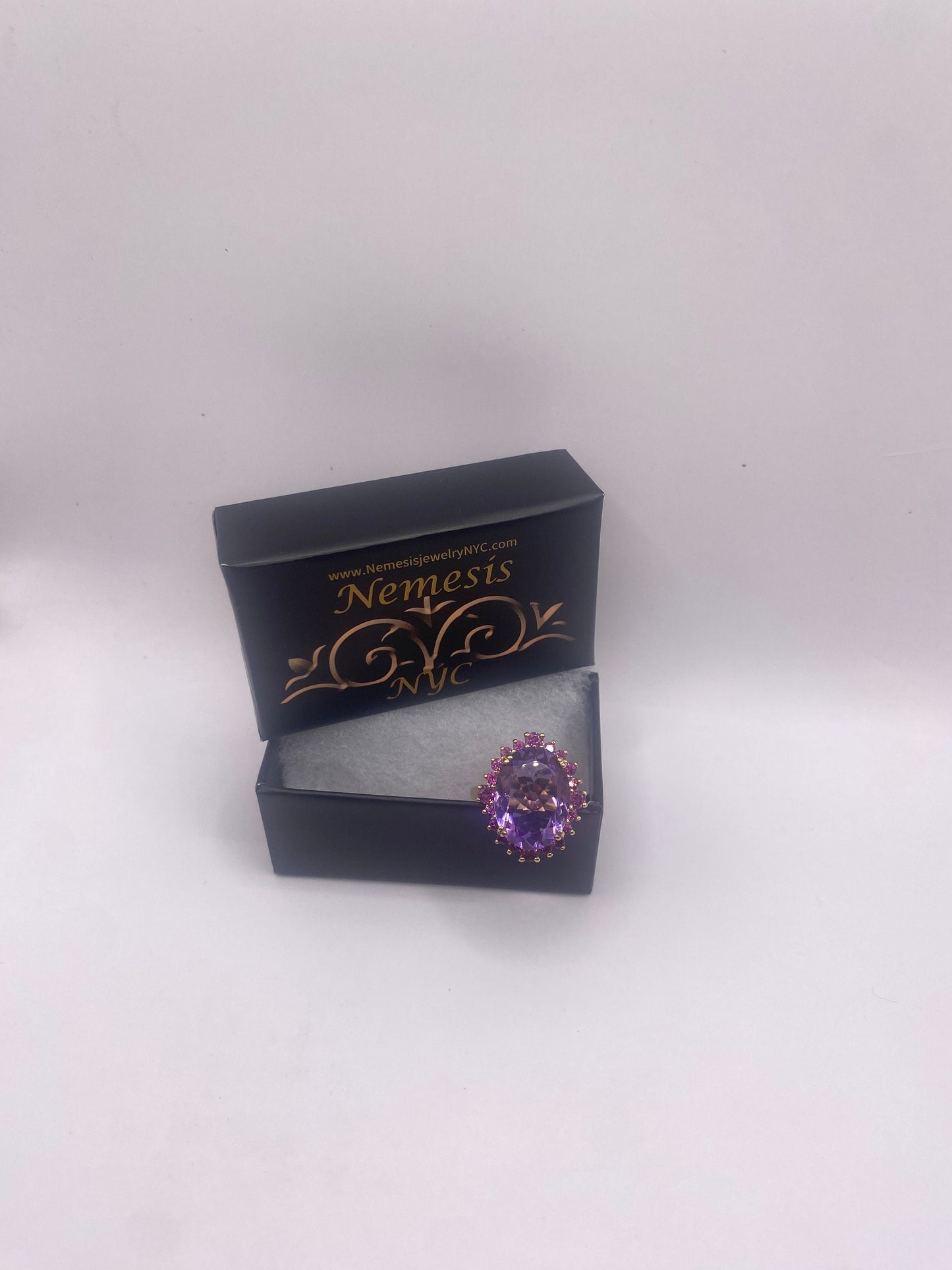 Vintage Purple Amethyst Red Tourmaline Gold 925 Sterling Silver Cocktail Ring