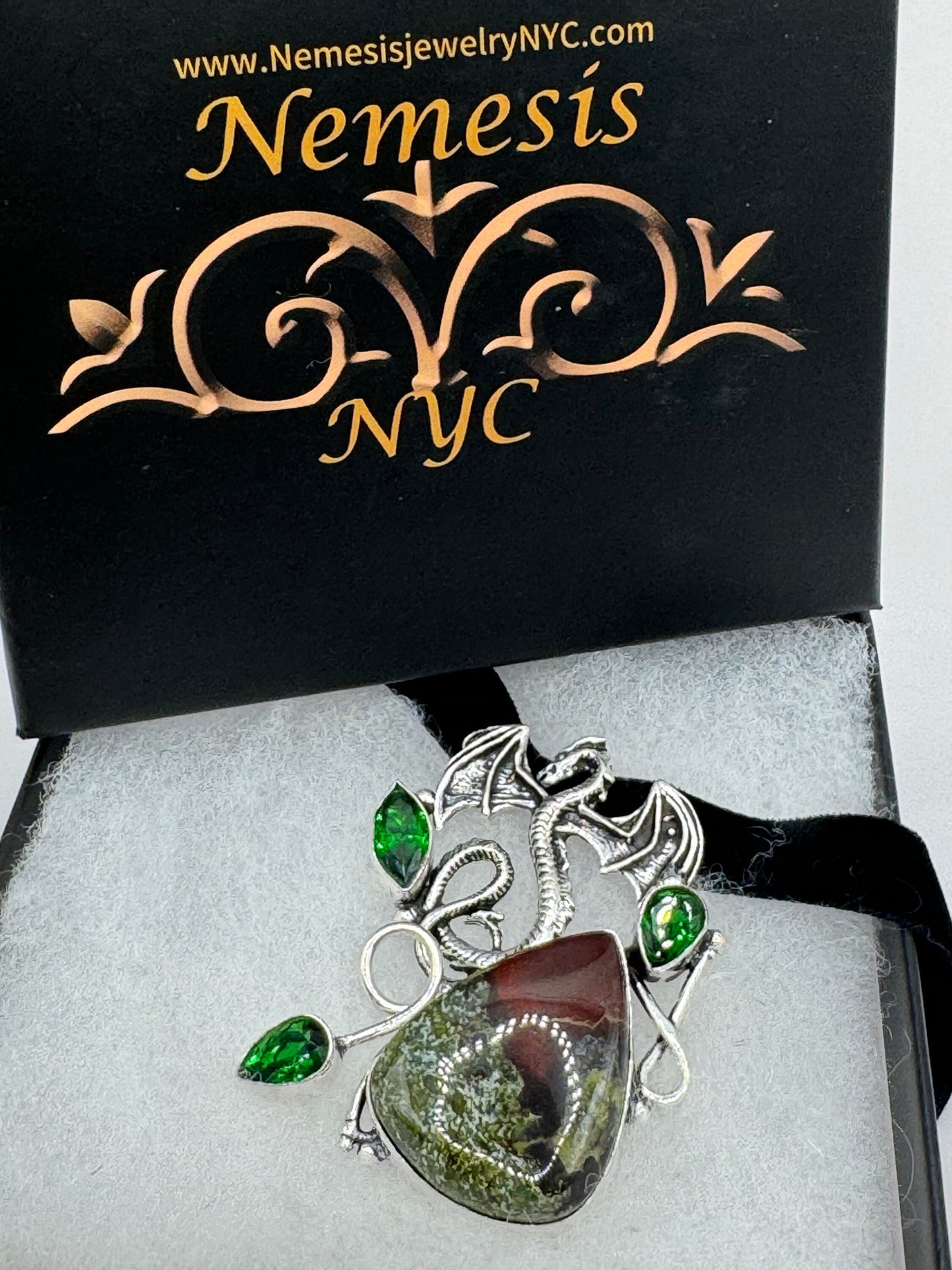 Vintage Green Bloodstone Dragonfly Silver Boho Choker Necklace Black Velevet Ribbon