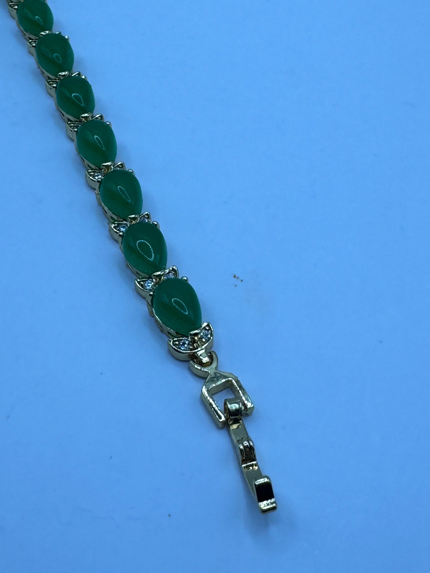 Vintage Green Jade Tennis Bracelet Gold Bronze