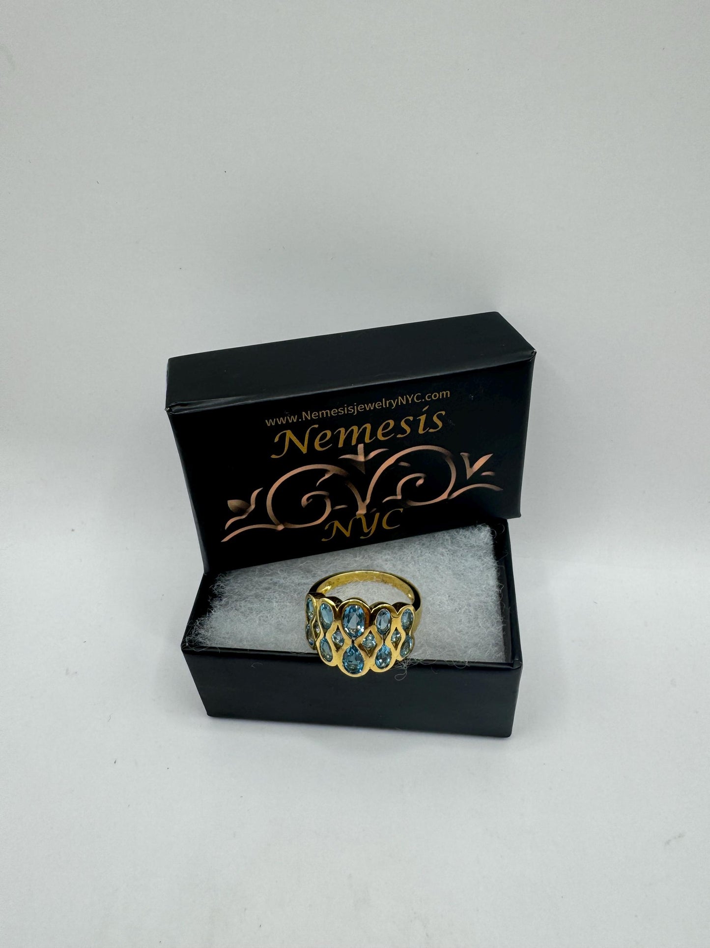 Vintage Genuine Blue Topaz Gold 925 Sterling Silver Cocktail Ring Size 7