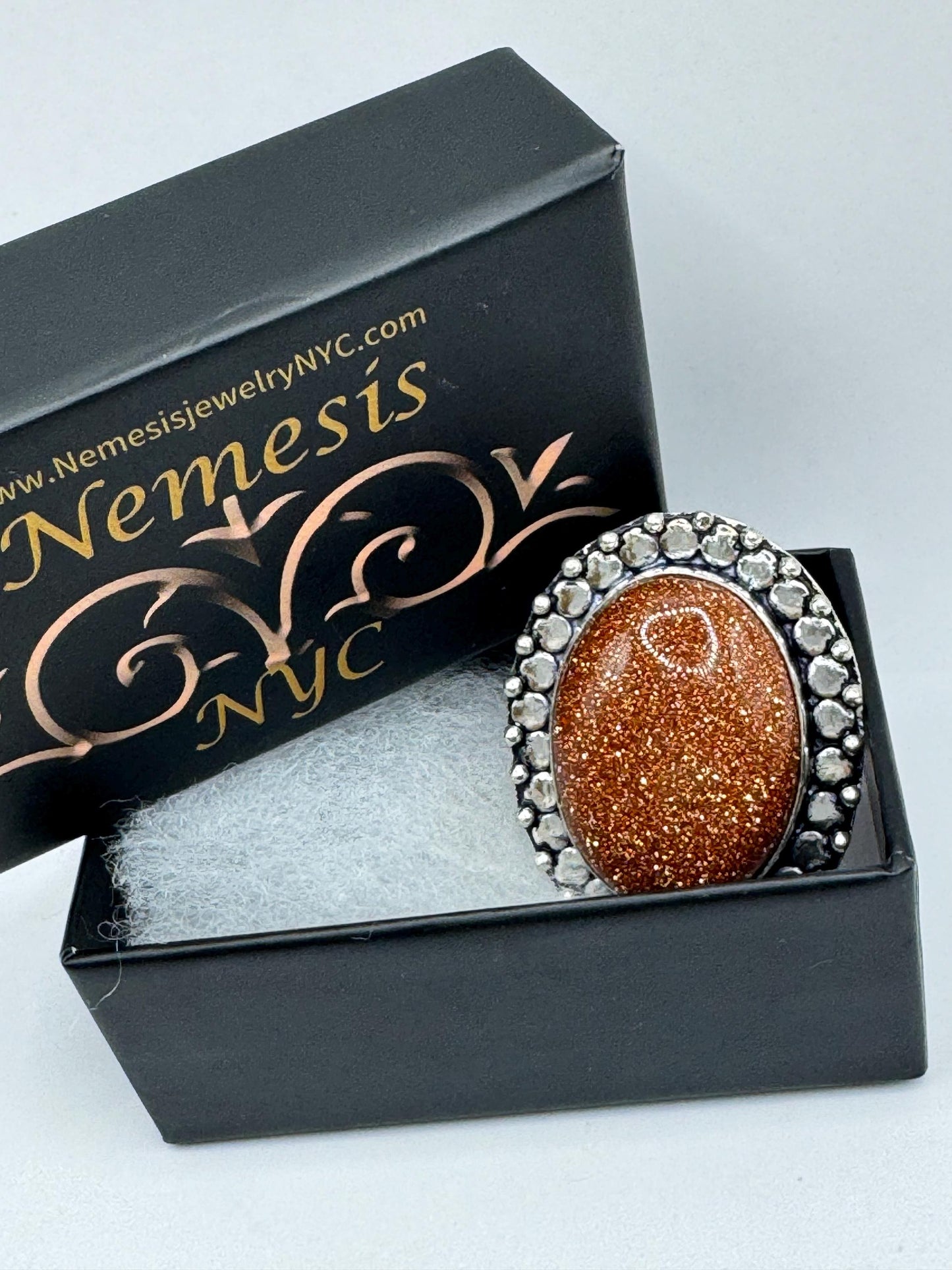 Vintage Handmade Boho Statement Gold Sandstone Silver Ring 9