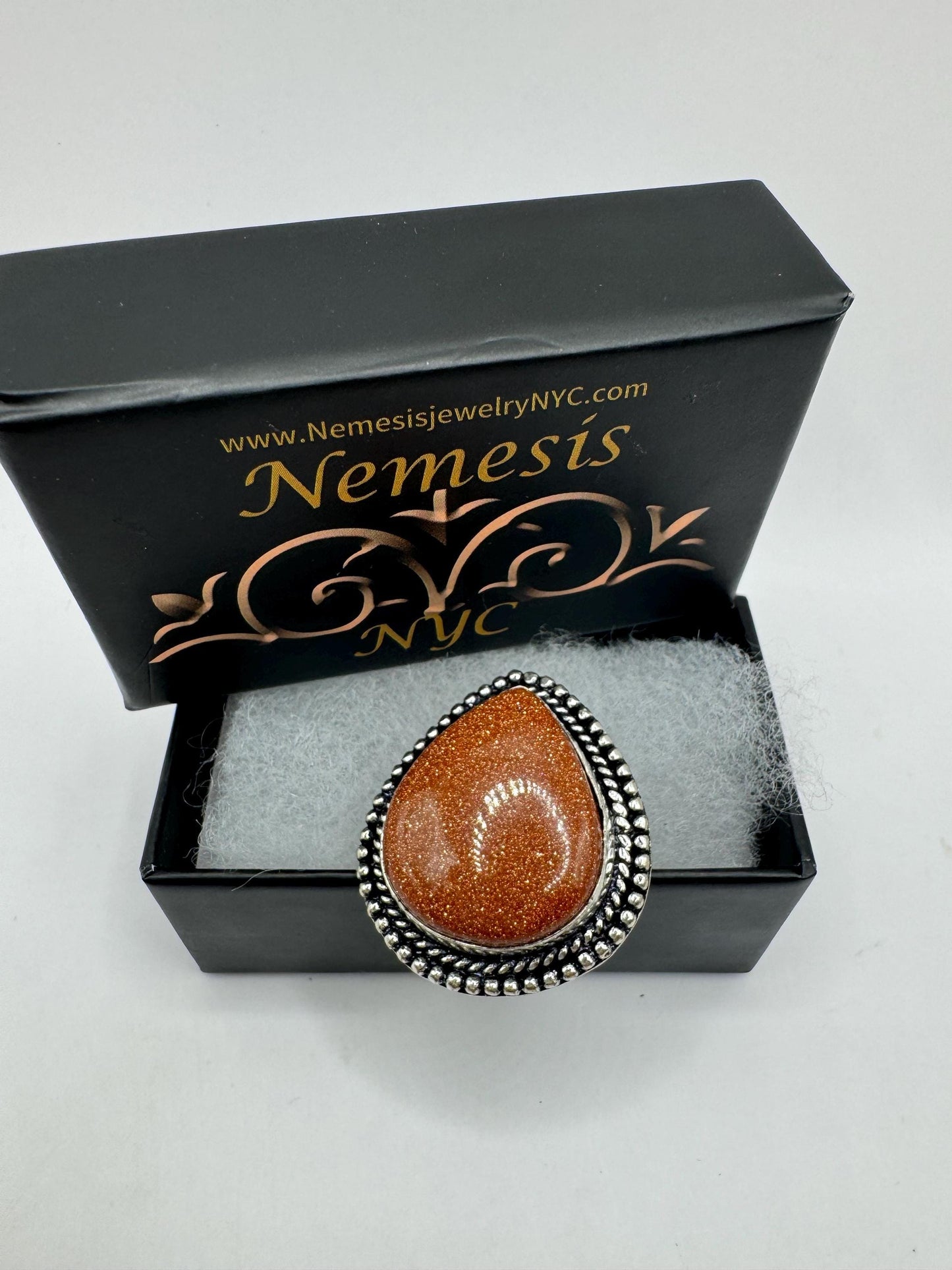 Vintage Handmade Boho Statement Gold Sandstone Silver Ring 7.75