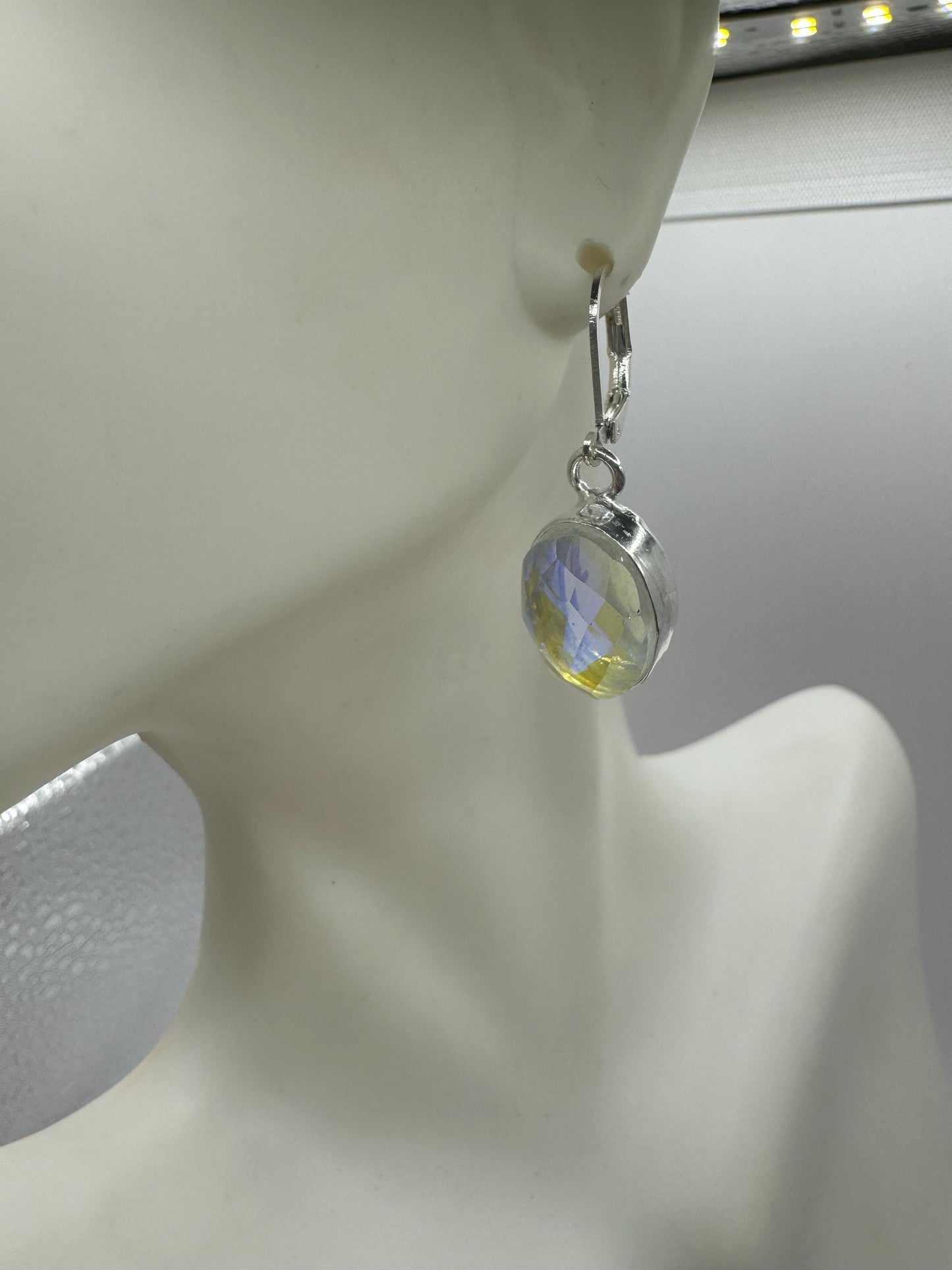 Antique vintage Blue pink Opal glass Silver dangle earrings