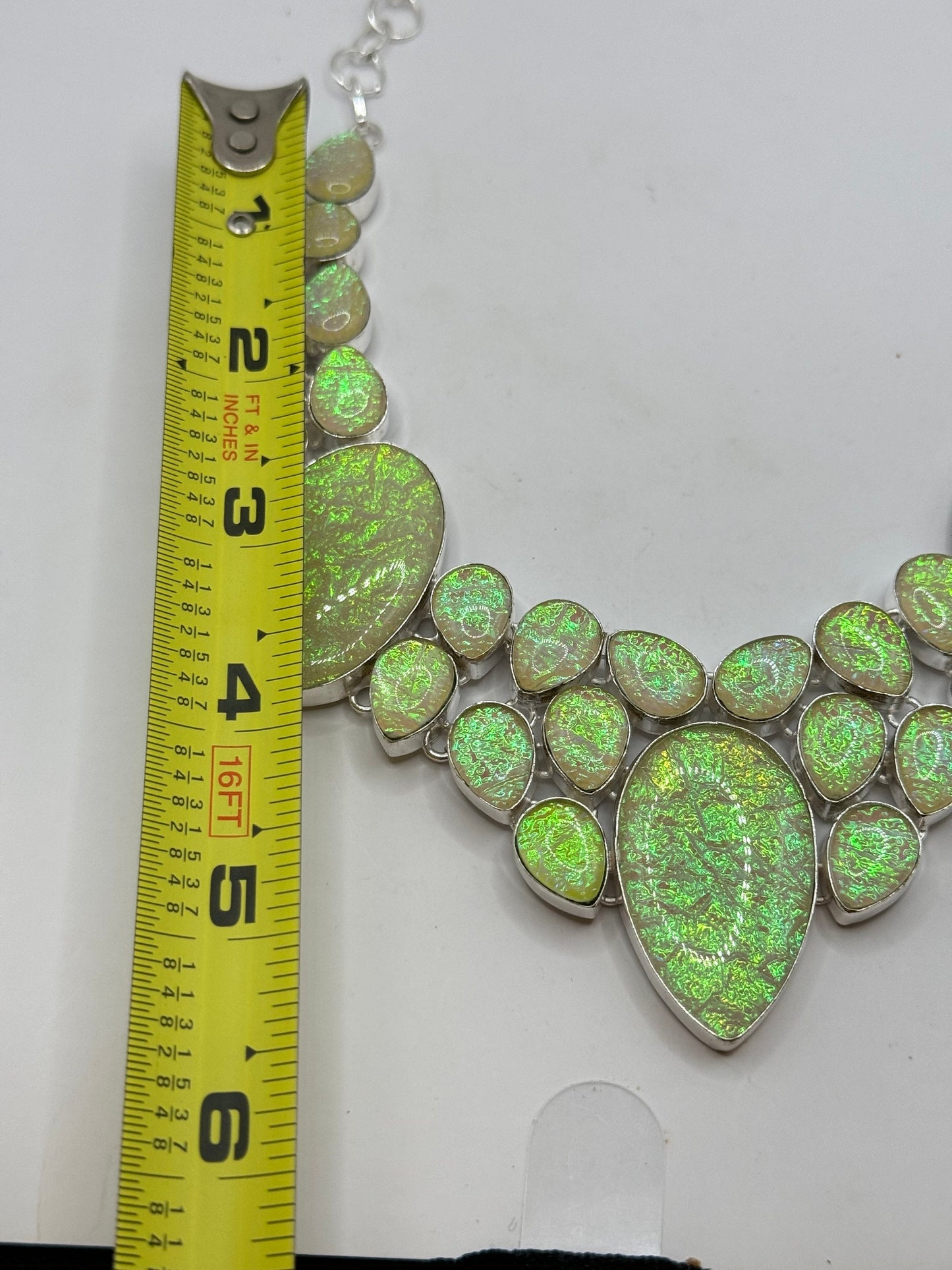 Vintage Opal Glass Statement Choker Silver Collar Bib Necklace