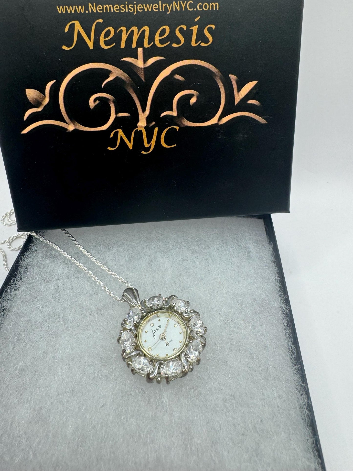 Vintage Watch Necklace 925 Sterling Silver Genuine Gemstone Antique Pendant