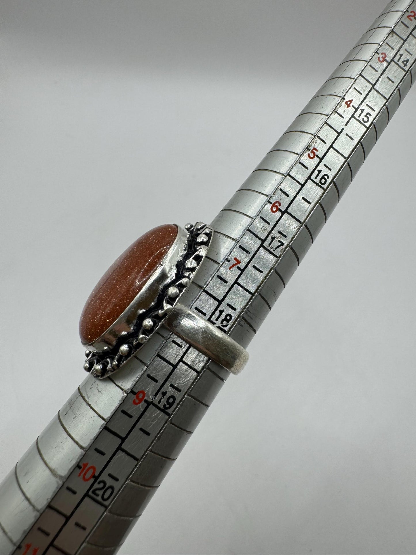 Vintage Handmade Boho Statement Gold Sandstone Silver Ring 7.75