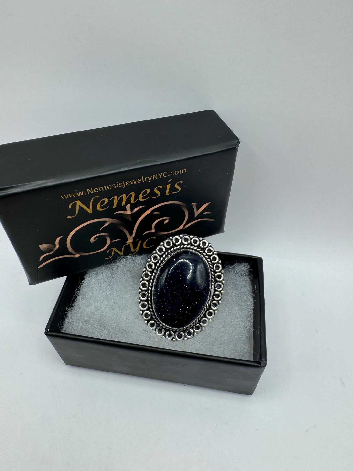 Vintage Handmade Boho Statement Black Sandstone Silver Ring 7
