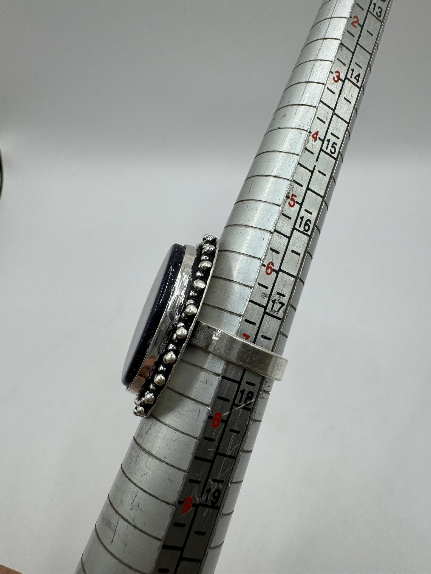 Vintage Handmade Boho Statement Black Sandstone Silver Ring 7