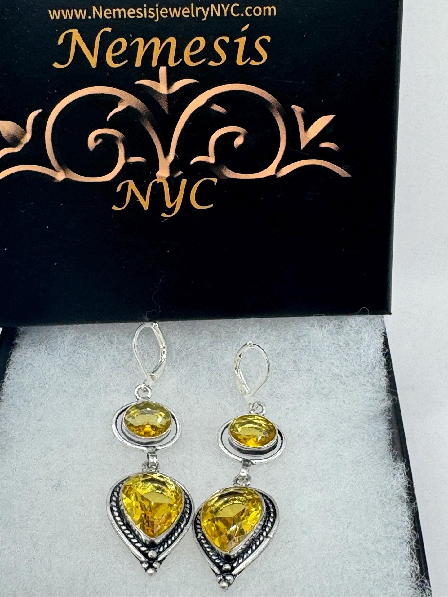 Vintage Citrine 925 Sterling Silver Lever Back Earrings