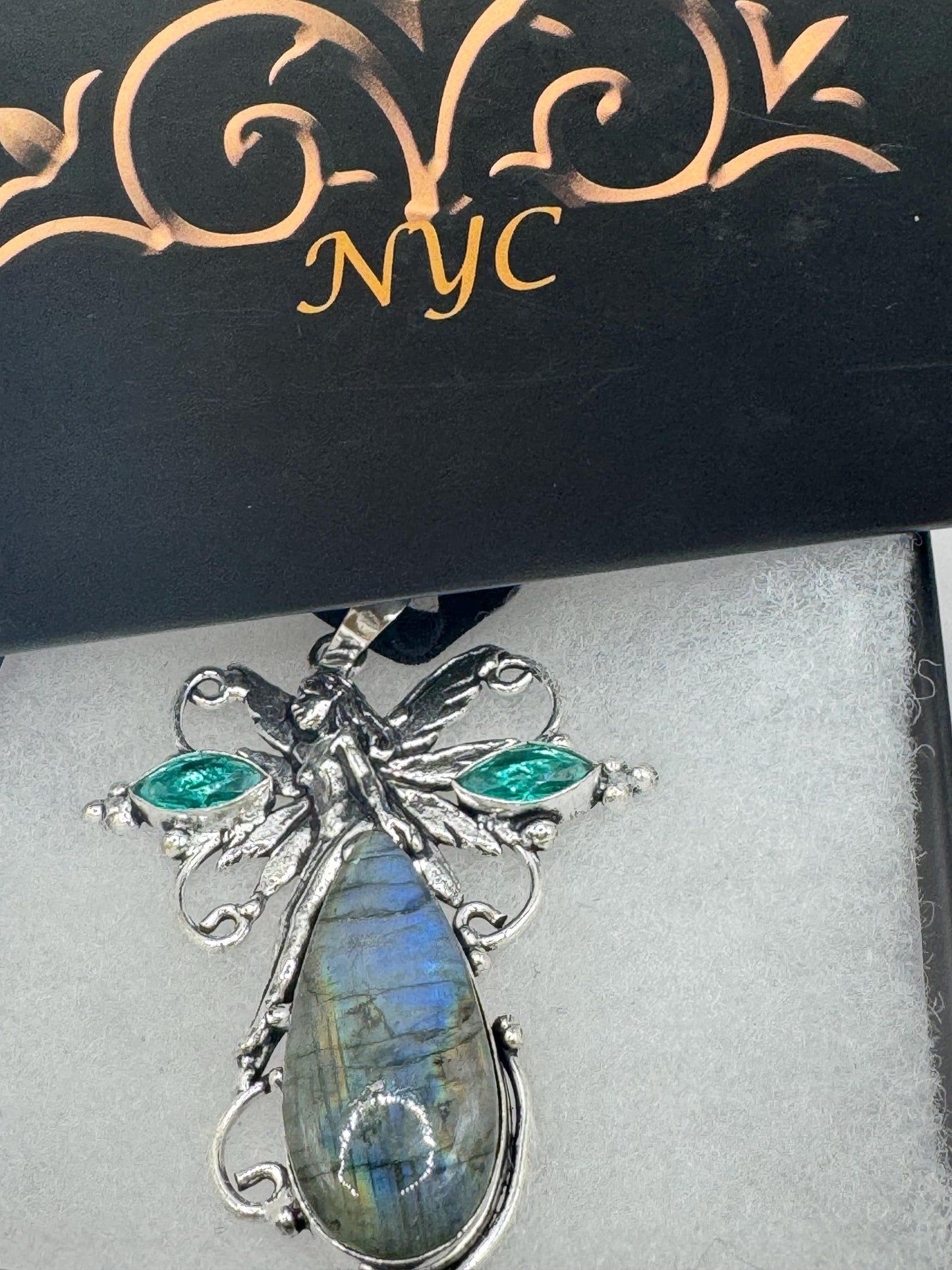 Vintage Sprite fairy Silver Genuine Labradorite Gemstone Necklace choker