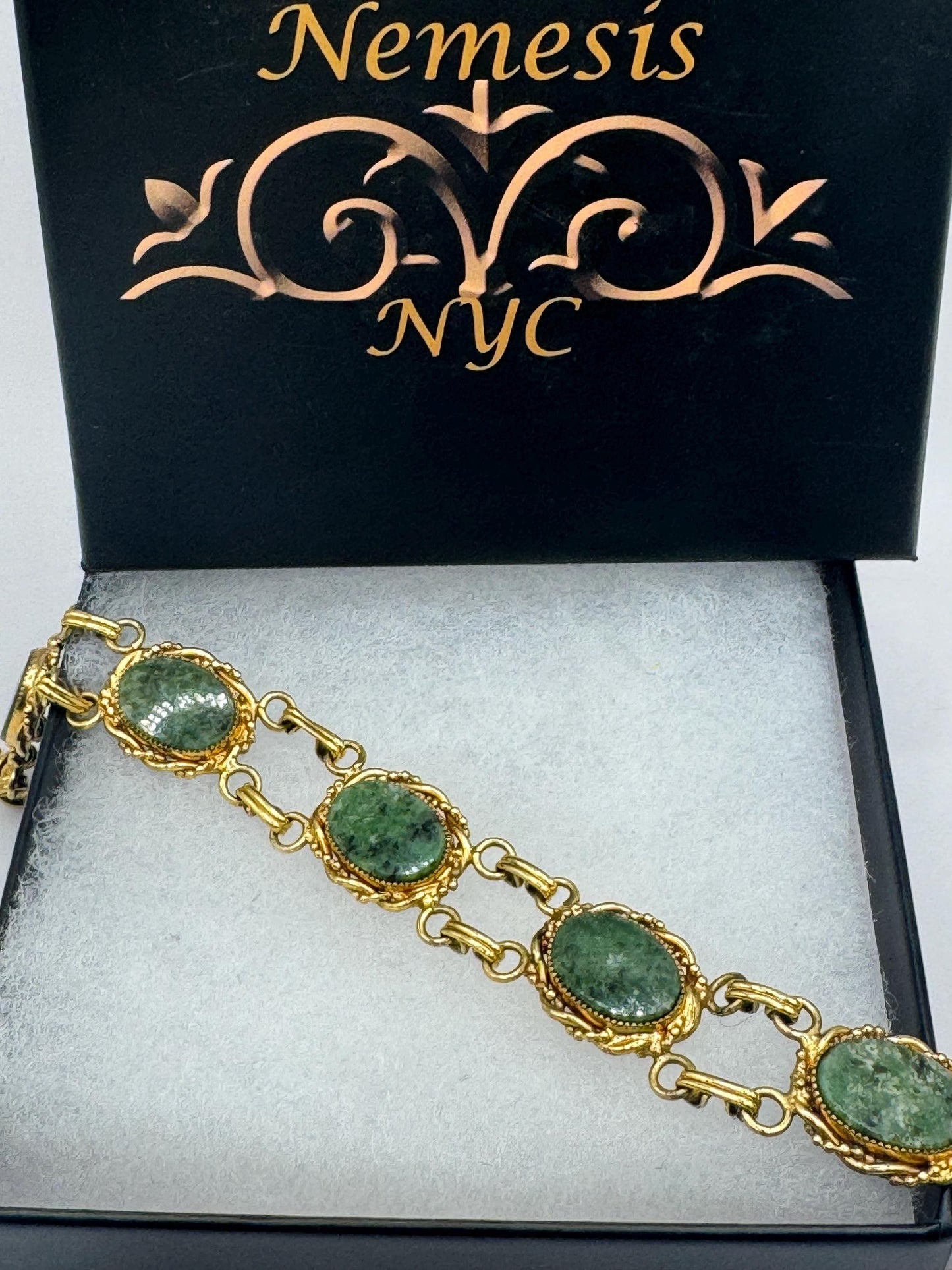 Vintage Green Jade Bracelet Gold filled