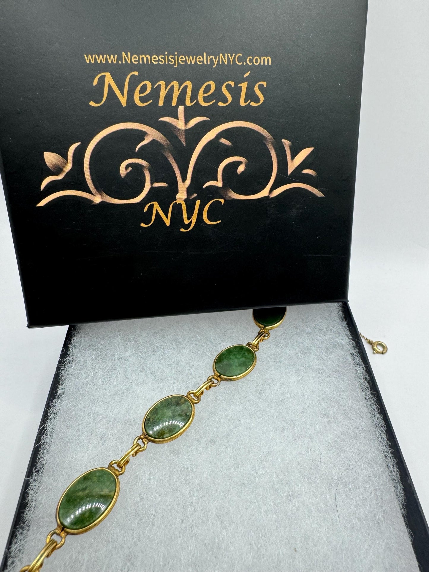 Vintage Green Jade Bracelet Gold filled