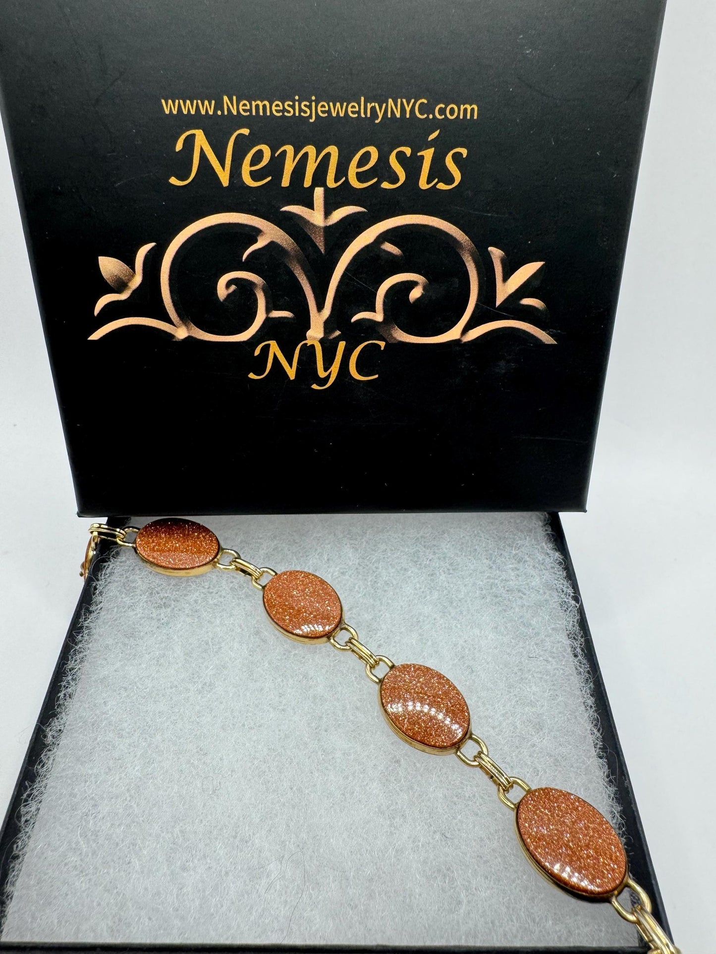 Vintage goldstone Silver Statement Chain Bracelet
