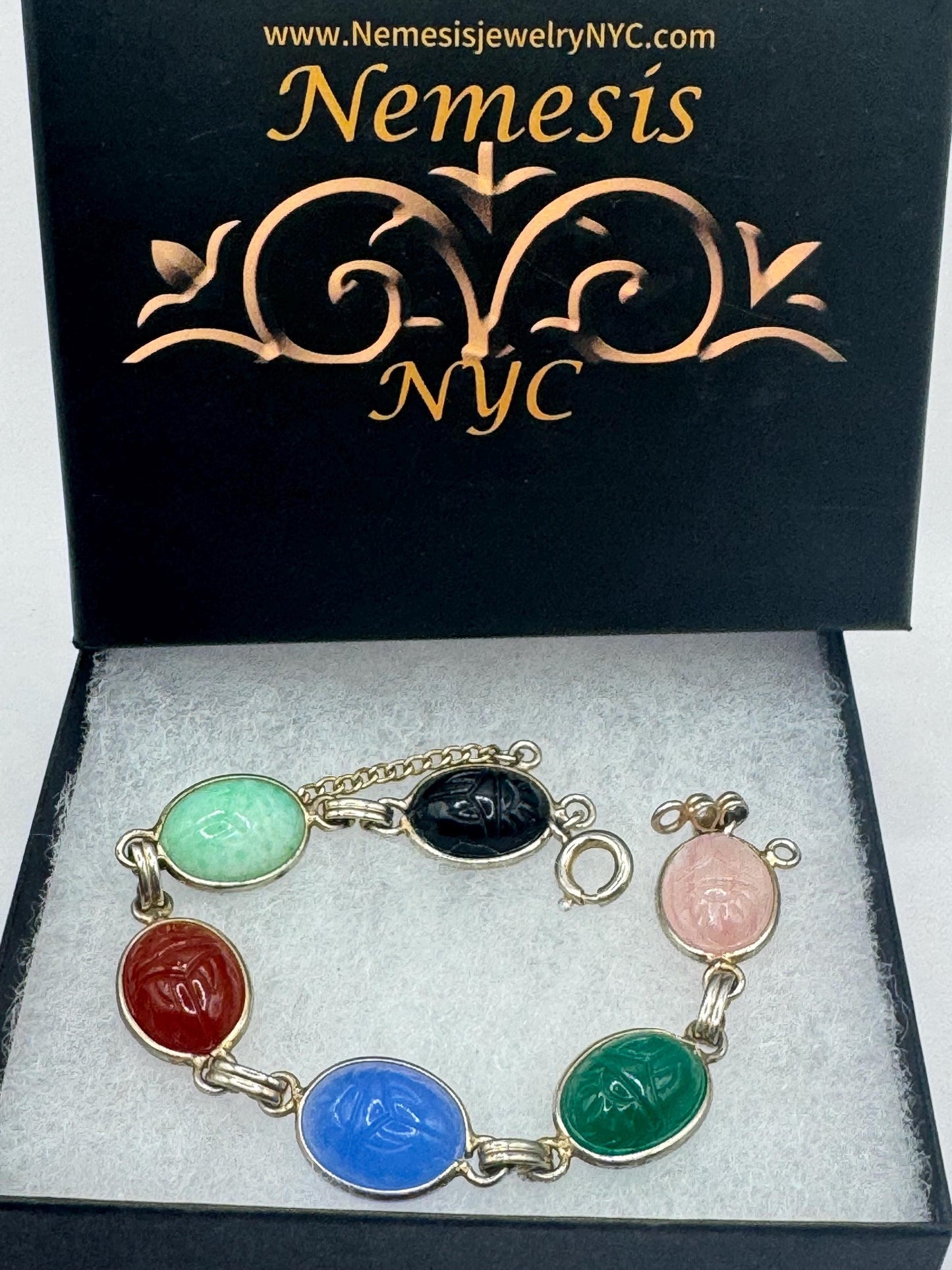 Vintage Scarab Bracelet Gold filled Carved Gemstones