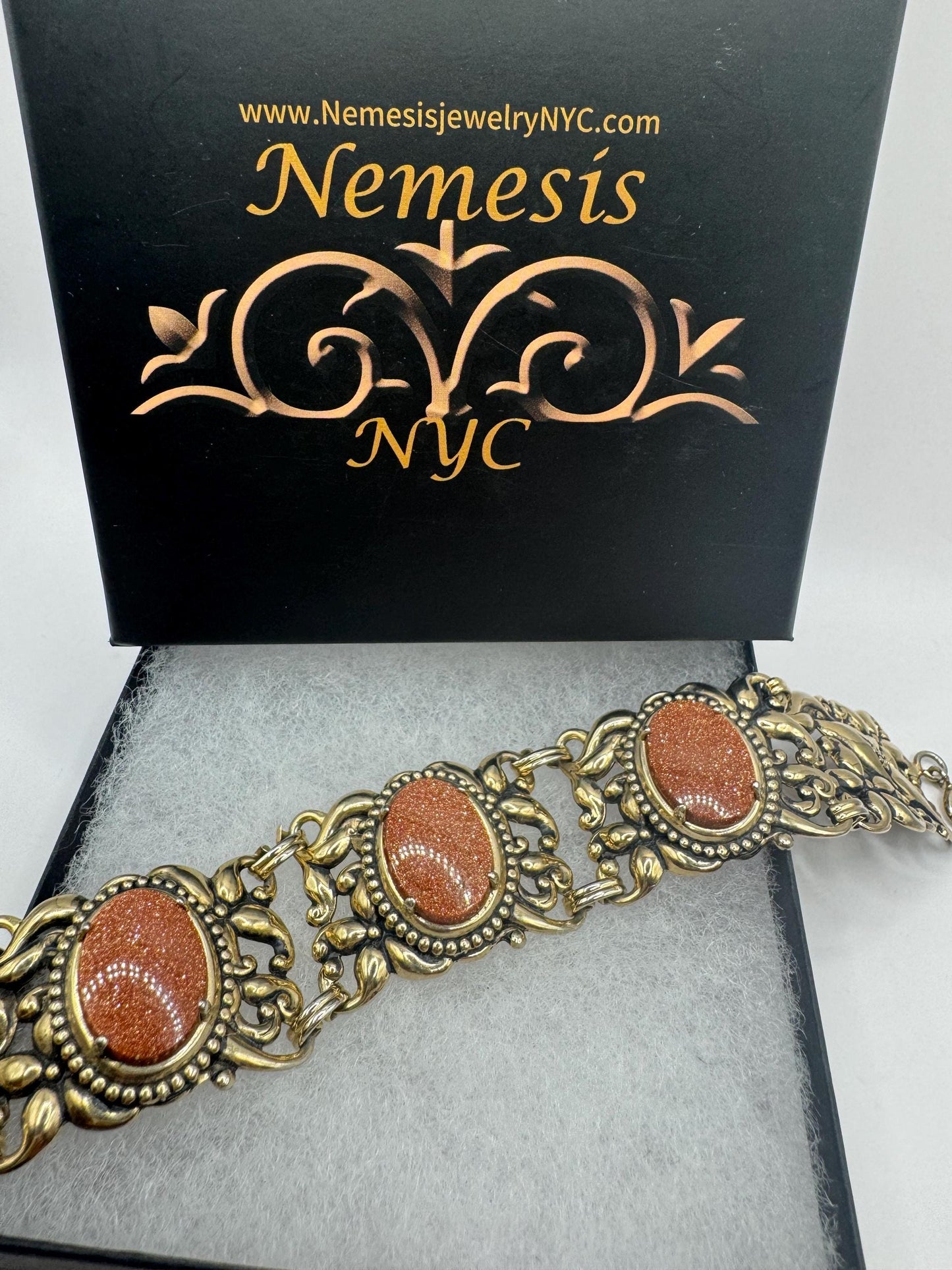 Vintage goldstone golden bronze Statement Boho Bracelet