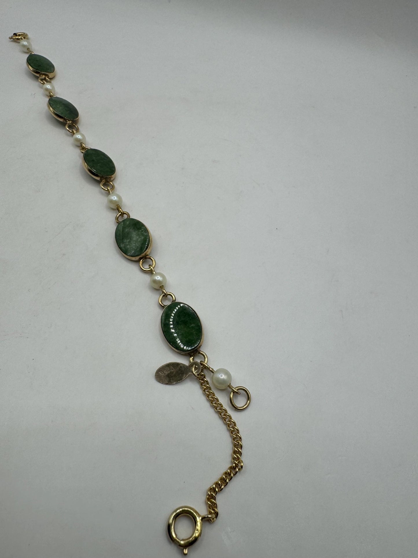 Vintage Green Jade Bracelet Gold filled
