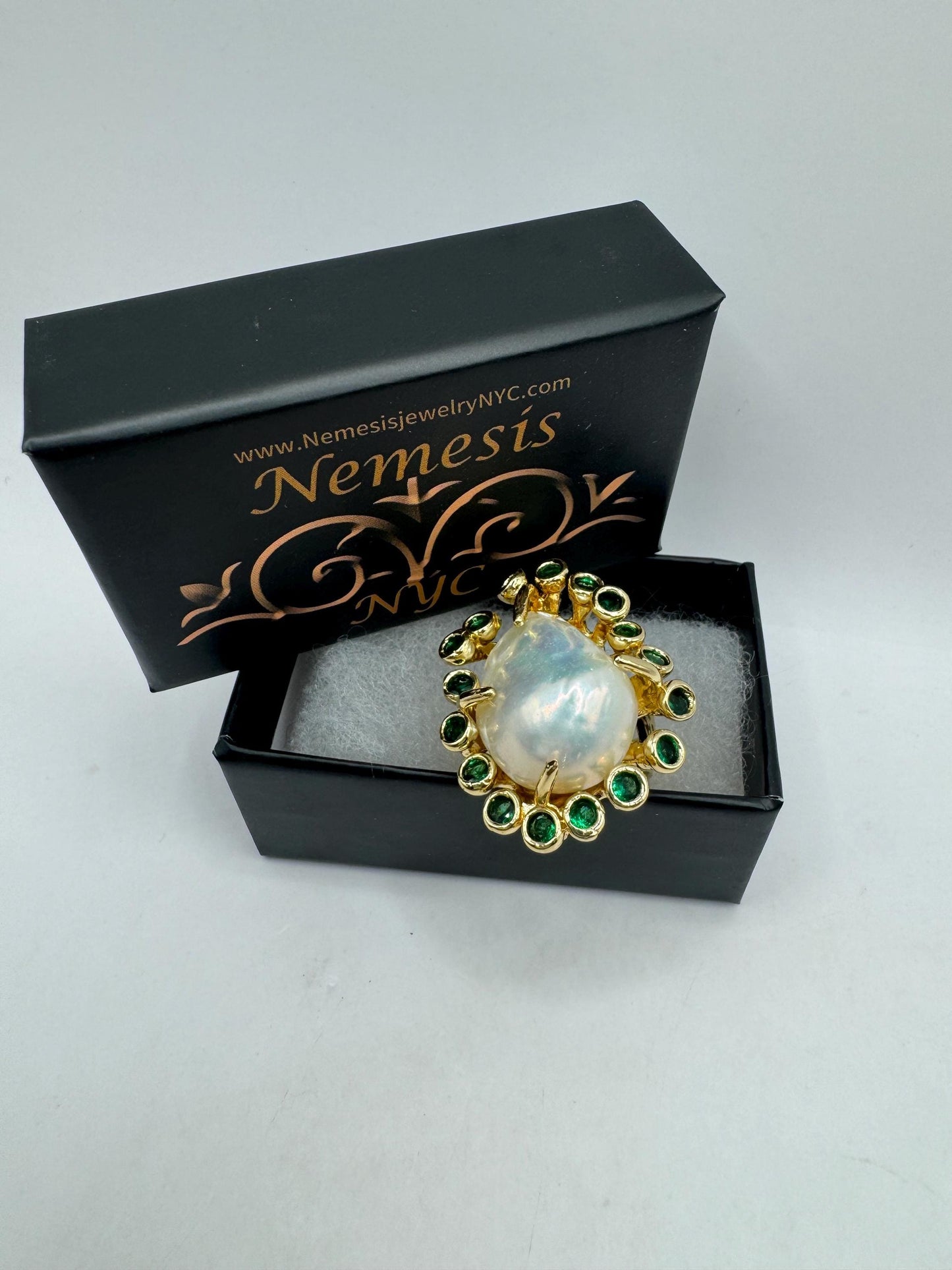 Vintage Biwa Pearl Ring Golden 925 Sterling Silver Cocktail Statement Adjustable