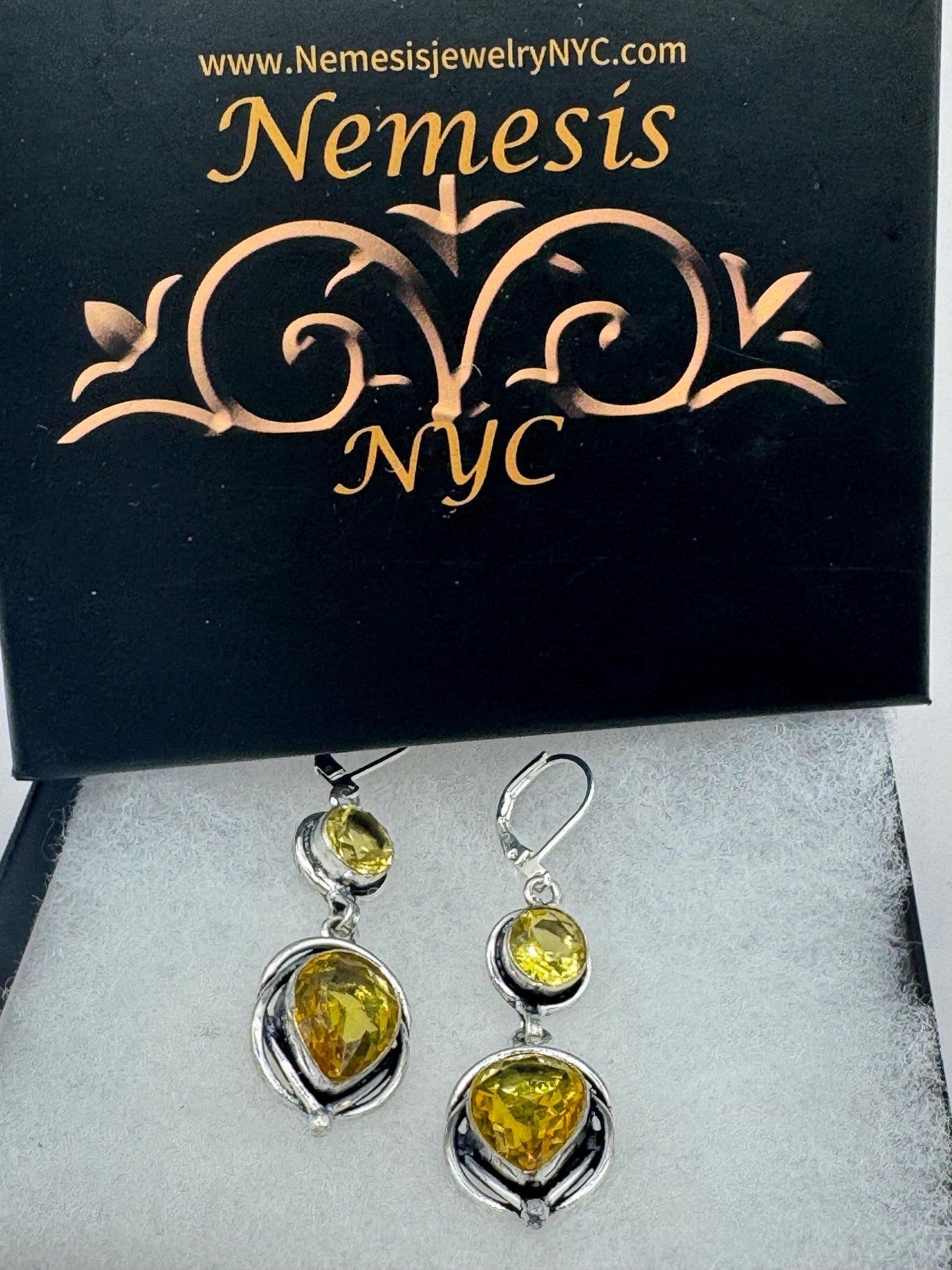 Vintage Citrine 925 Sterling Silver Lever Back Earrings