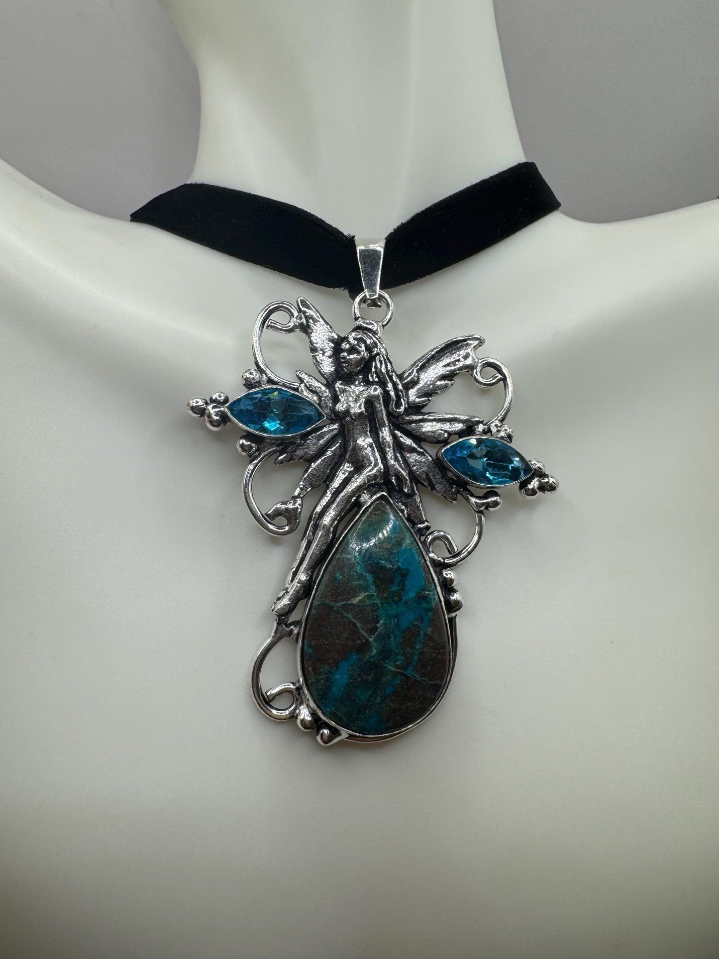 Vintage Sprite fairy Silver Genuine Labradorite Gemstone Necklace choker