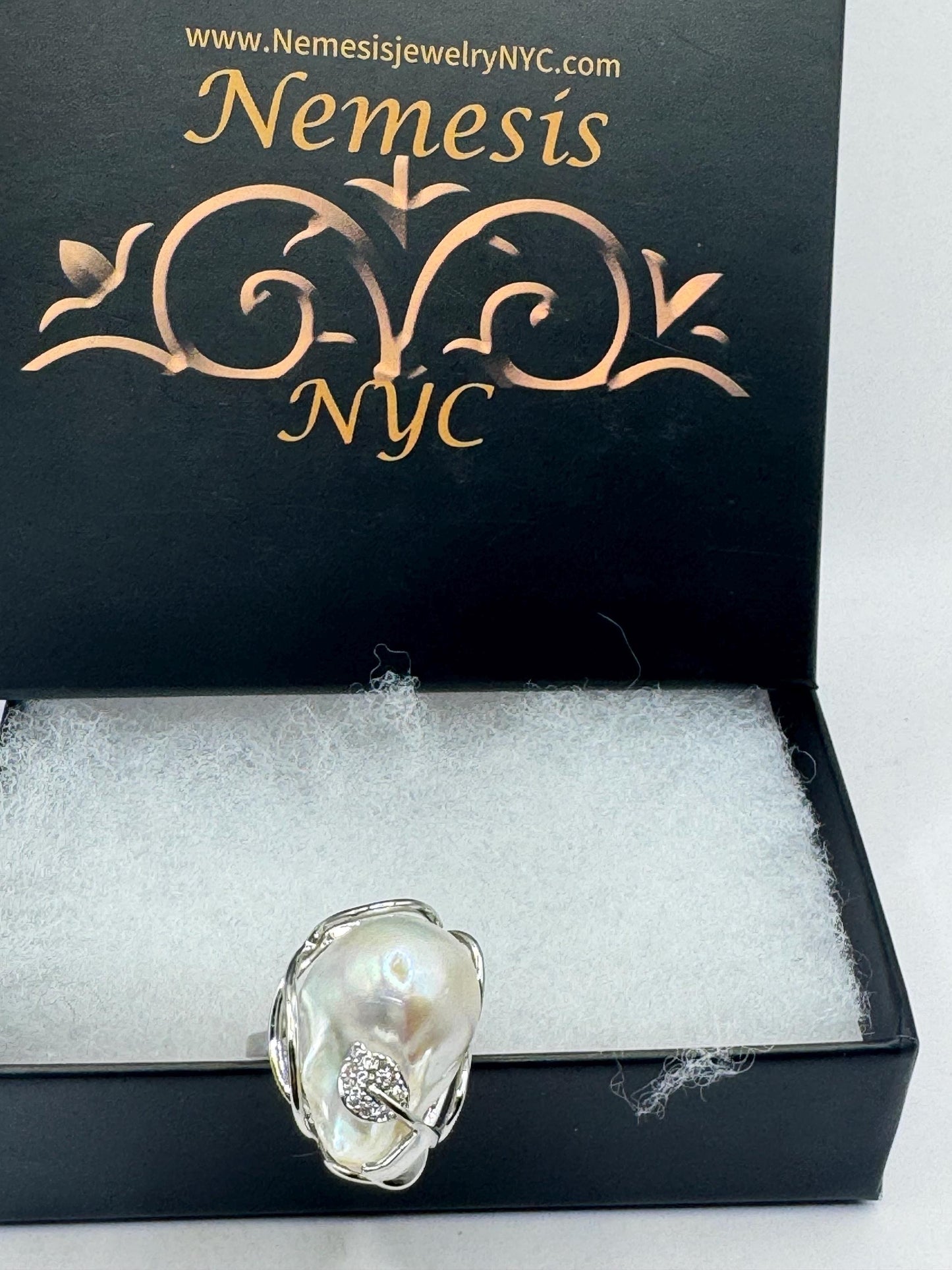 Vintage Biwa Pearl Ring 925 Sterling Silver Cocktail Statement Adjustable
