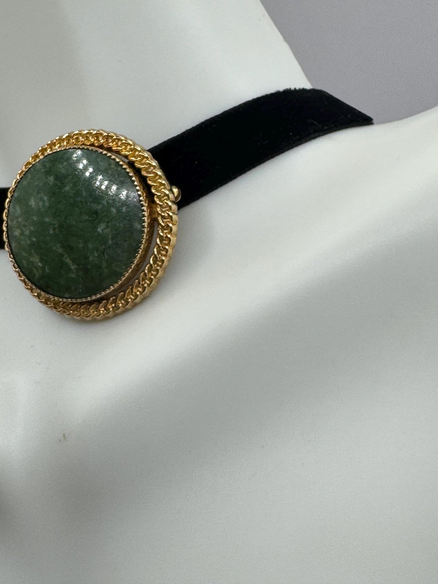 Vintage Green Jade Yellow Gold Filled Brooch Pin