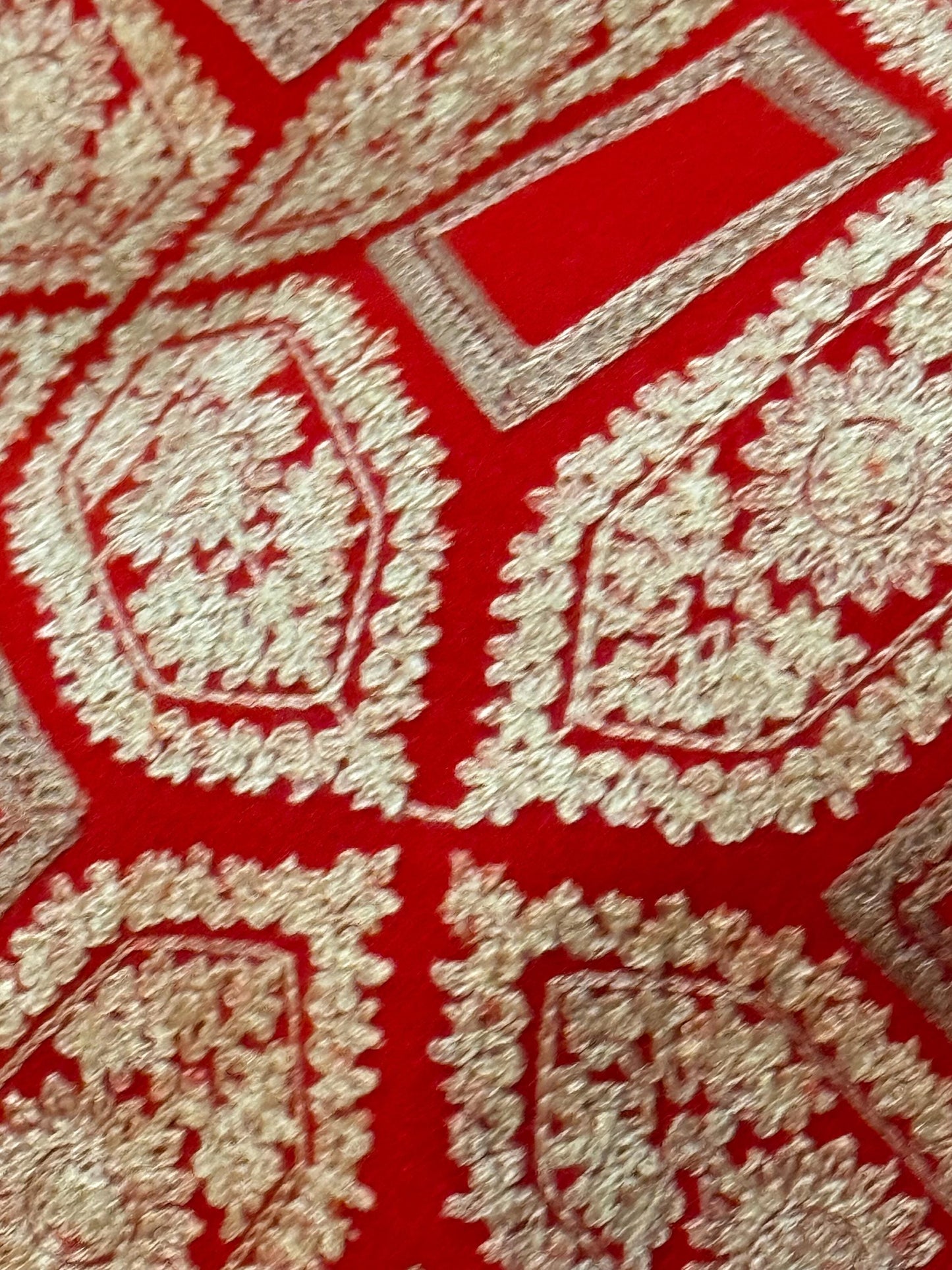 Vintage Red Cashmere Pashmina Scarf Wrap Paisley Embroidered