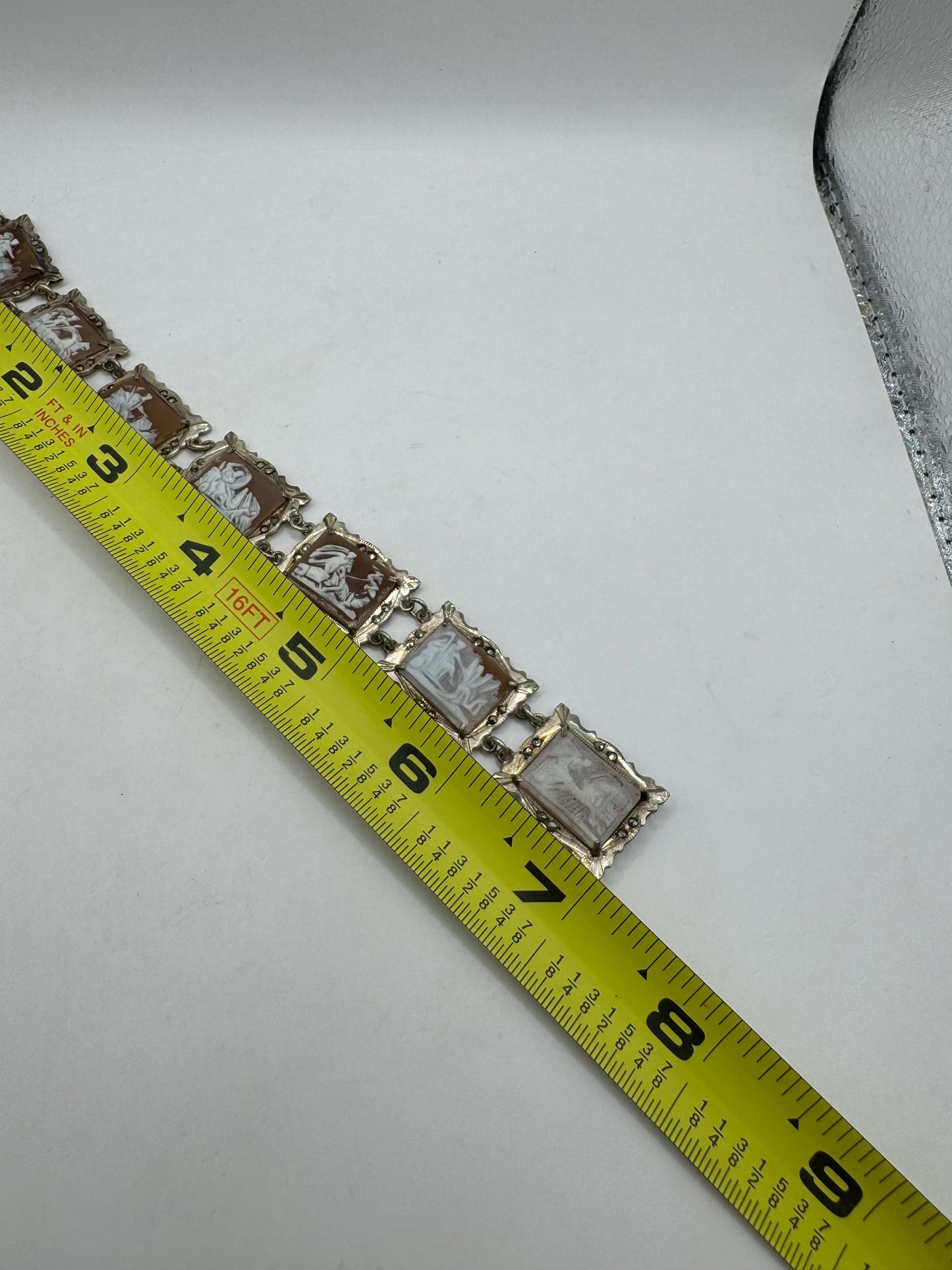 Vintage Cameo Bracelet 925 sterling silver marcasite