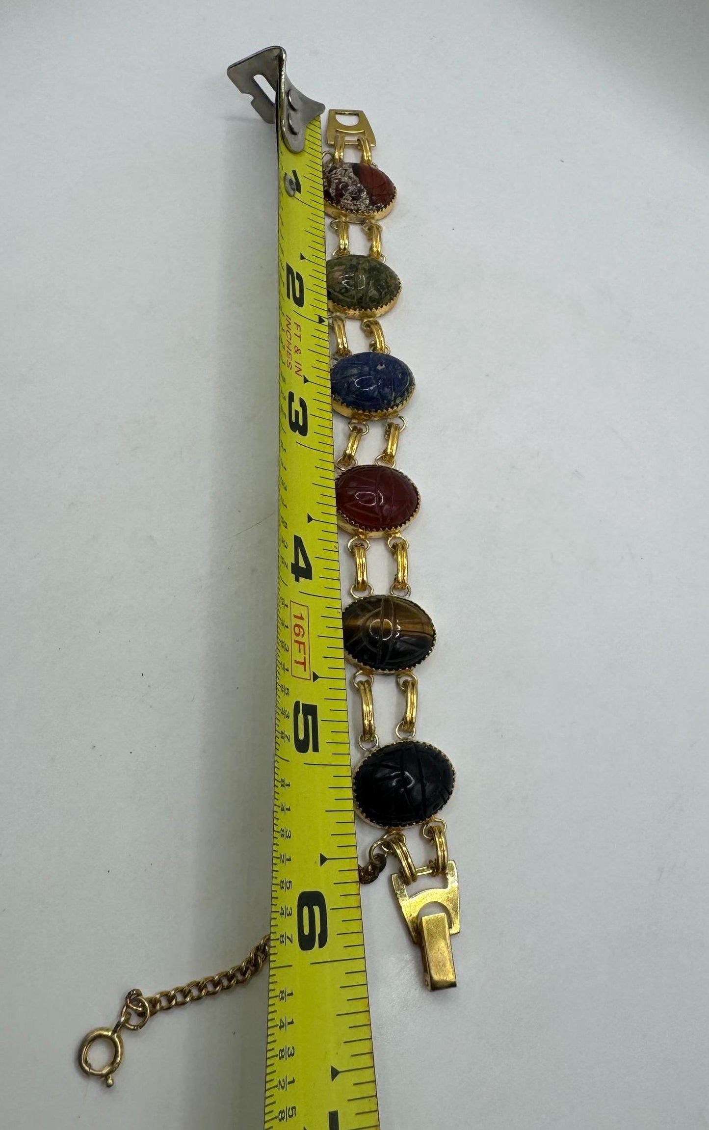 Vintage Scarab Bracelet Gold filled Carved Gemstones