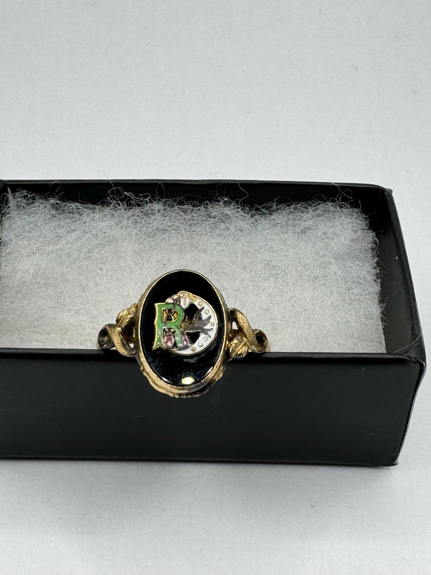 Vintage Lucky Eastern Star Free Mason Ring Gold Filled Enameled with crystal