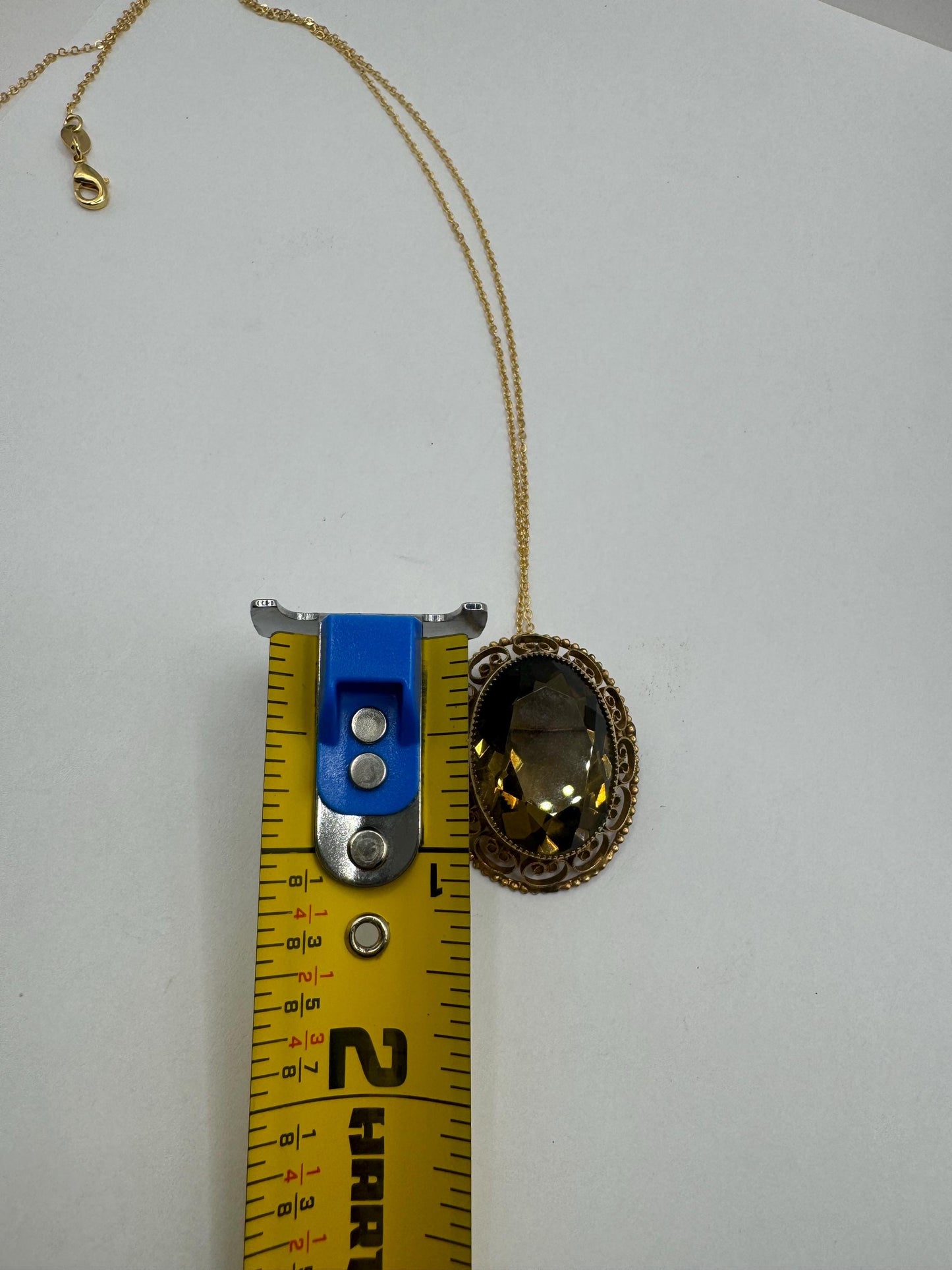 Vintage Smoky Topaz Gemstone Yellow Gold Filled Necklace Choker pin brooch