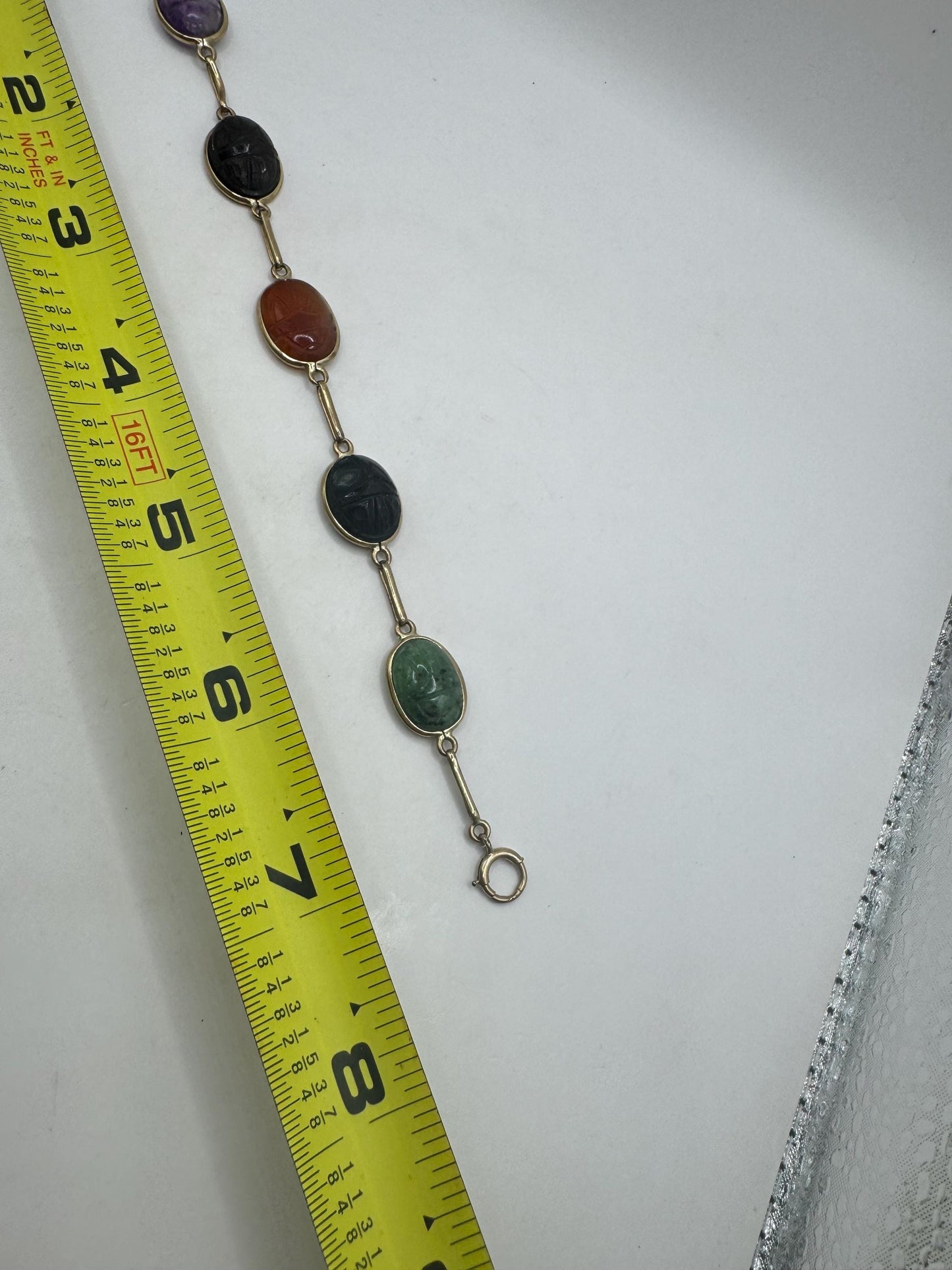 Vintage Scarab Bracelet Gold filled Carved Gemstones