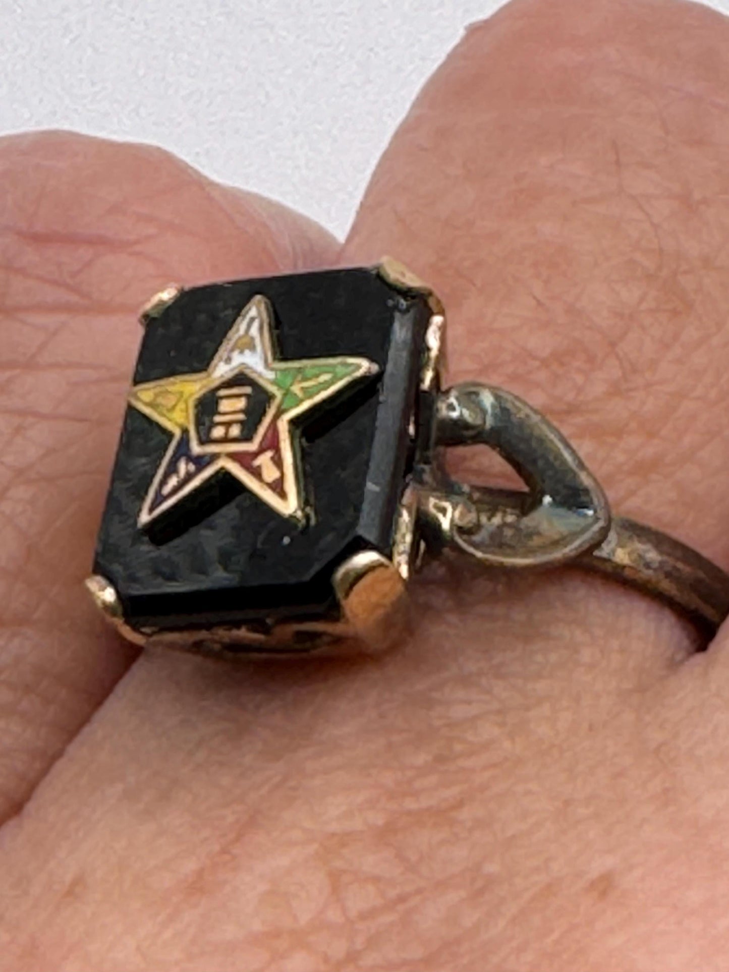Vintage Lucky Eastern Star Free Mason Ring Gold Filled Enameled with crystal