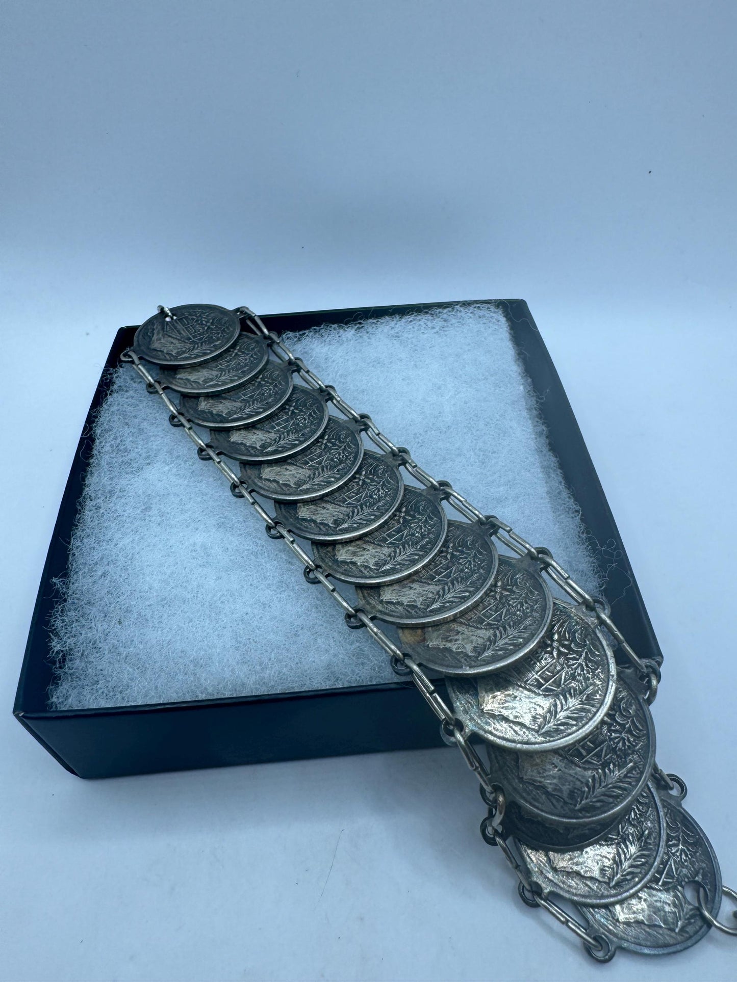 Vintage Coin Bracelet 925 Sterling Silver