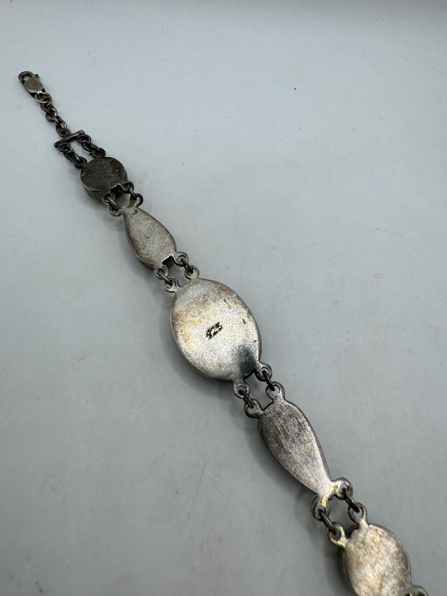 Vintage handpainted flowers porcelain Bracelet 925 Sterling Silver USSR