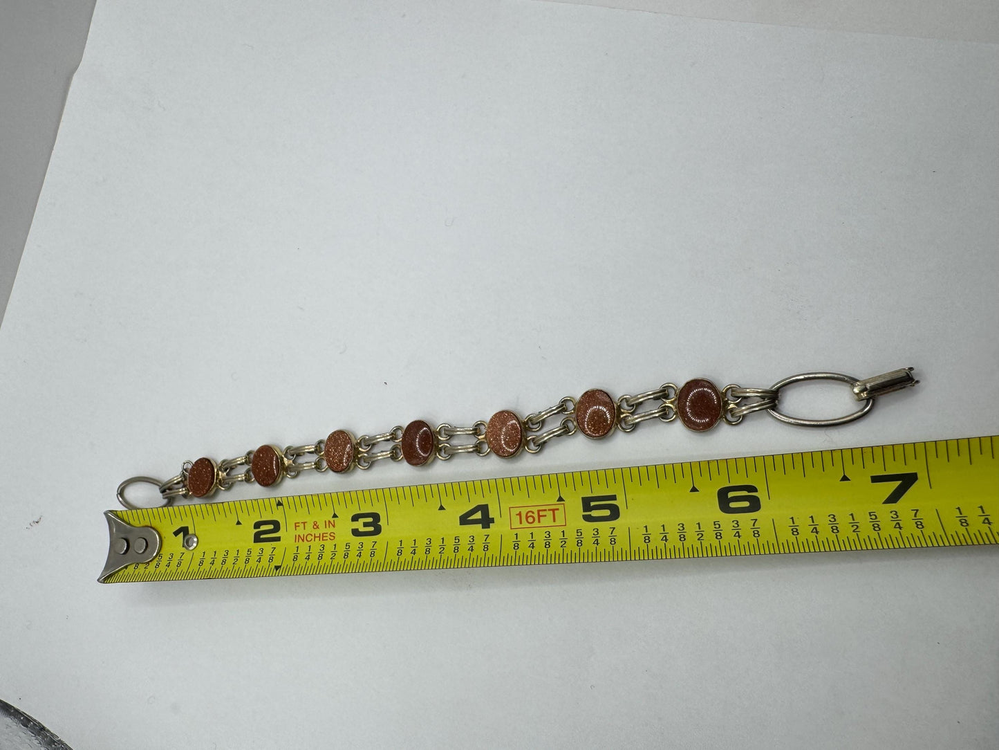 Vintage goldstone Silver Statement Chain Bracelet