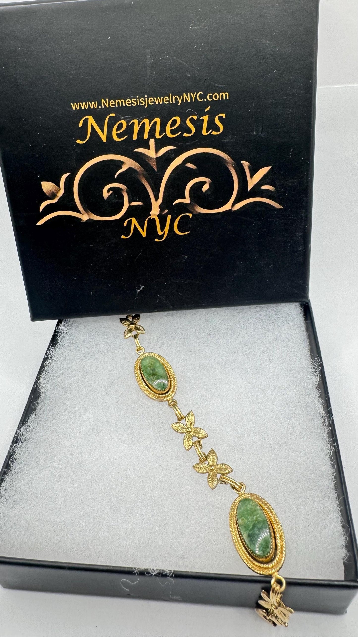 Vintage Green Jade Bracelet Gold filled