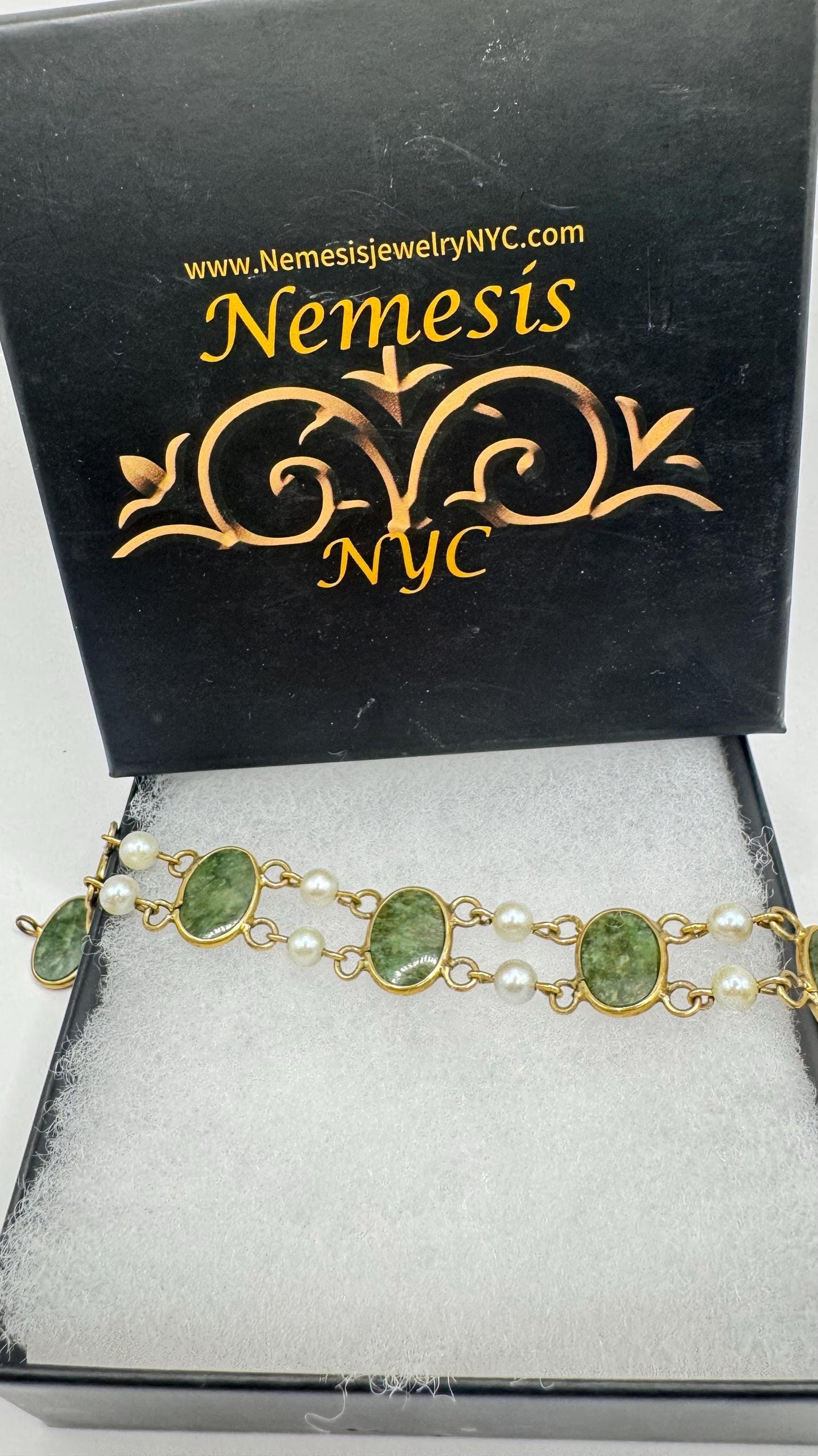 Vintage Green Jade Bracelet Gold filled