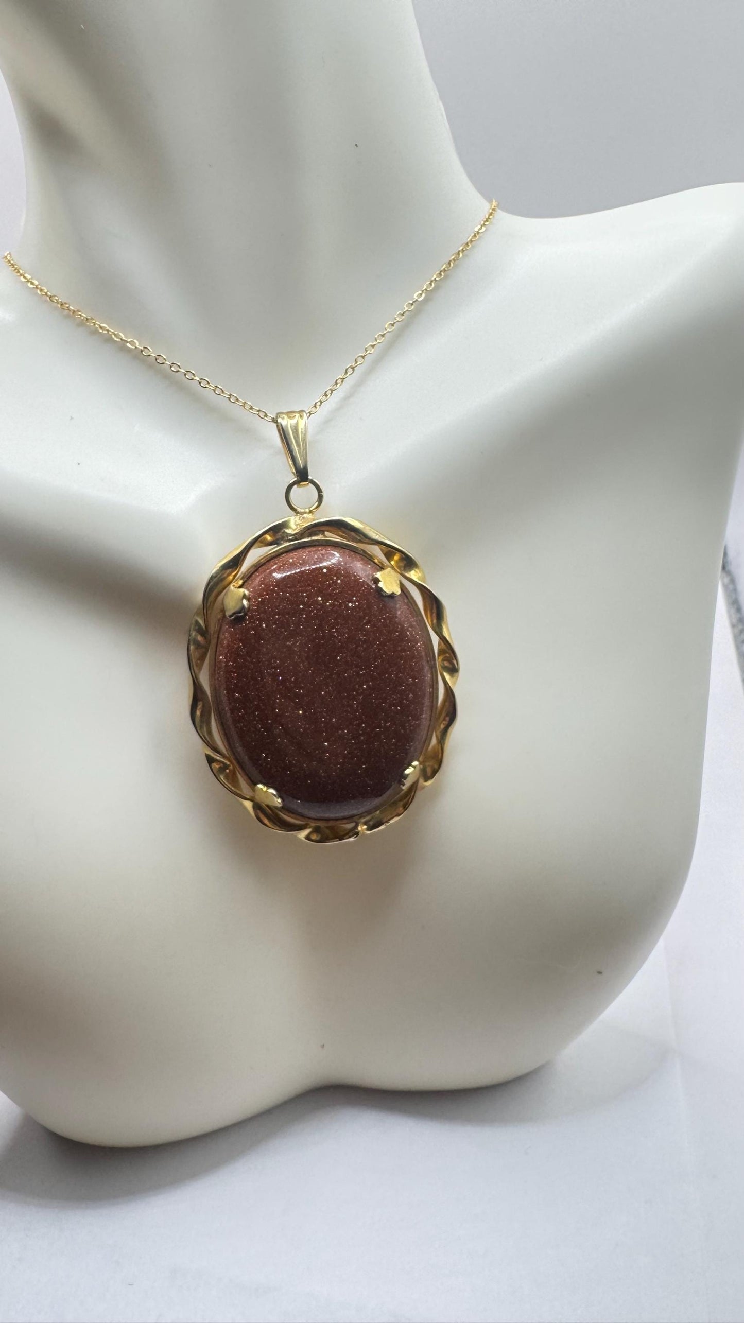 Vintage Goldstone Locket Choker Gold Filled Necklace