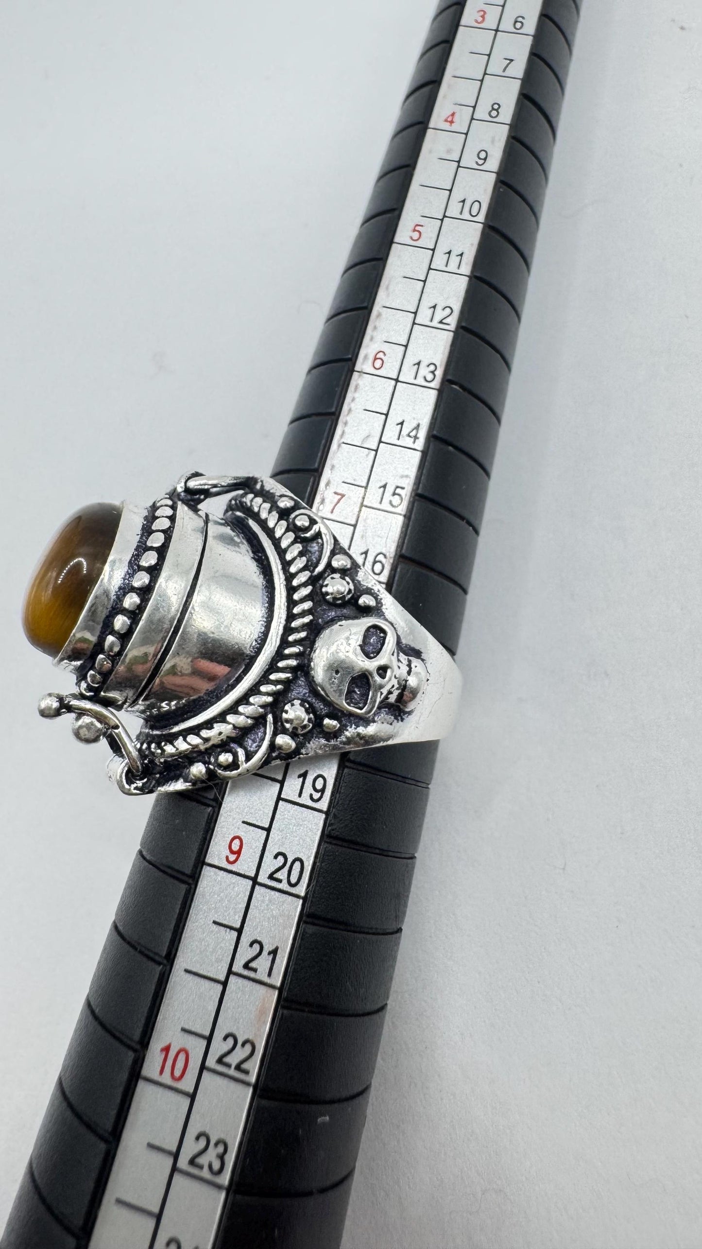Vintage Tigers Eye Silver bronze Poison Pillbox Ring