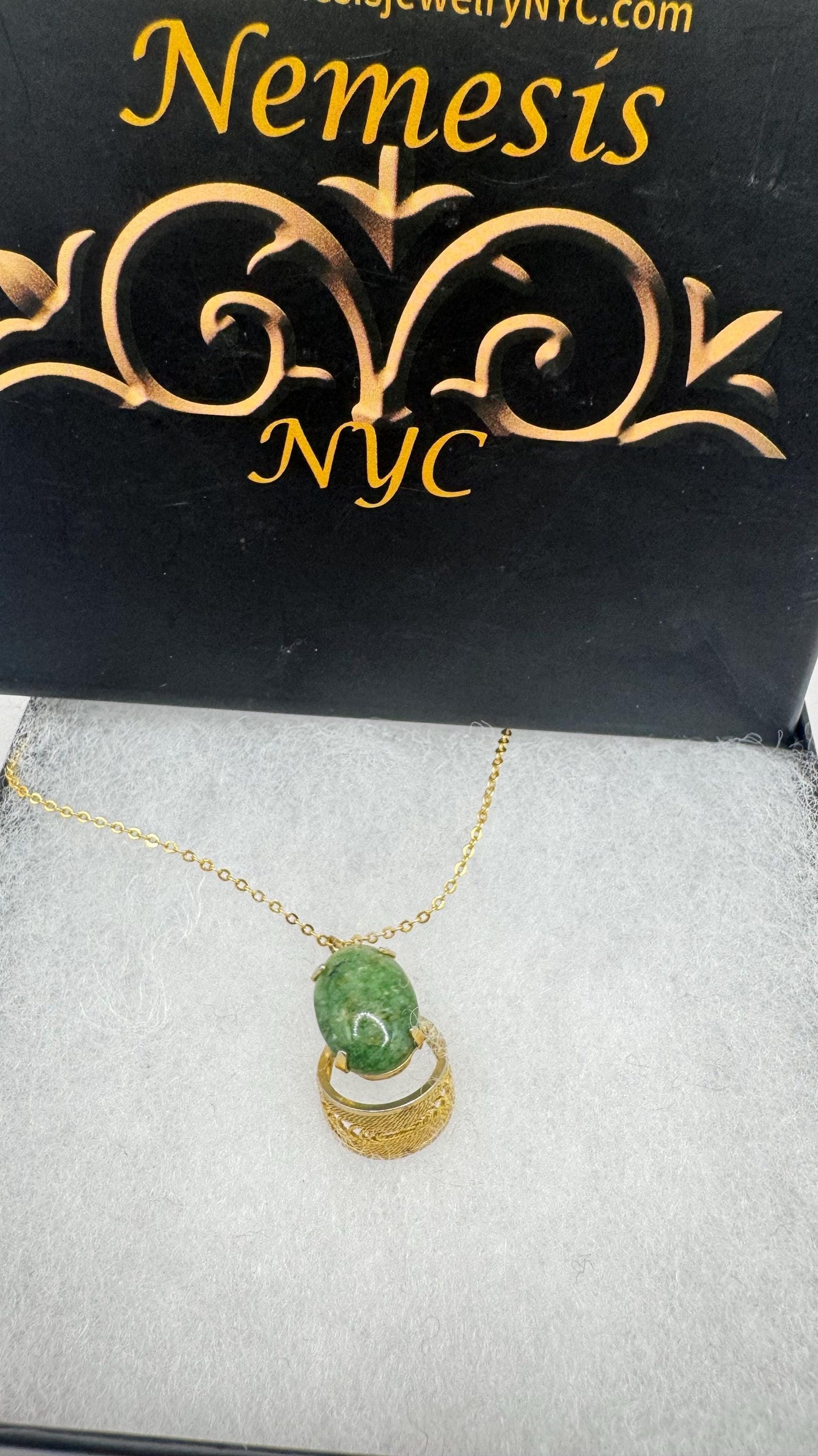 Vintage Green Jade Leaf Yellow Gold Filled Necklace