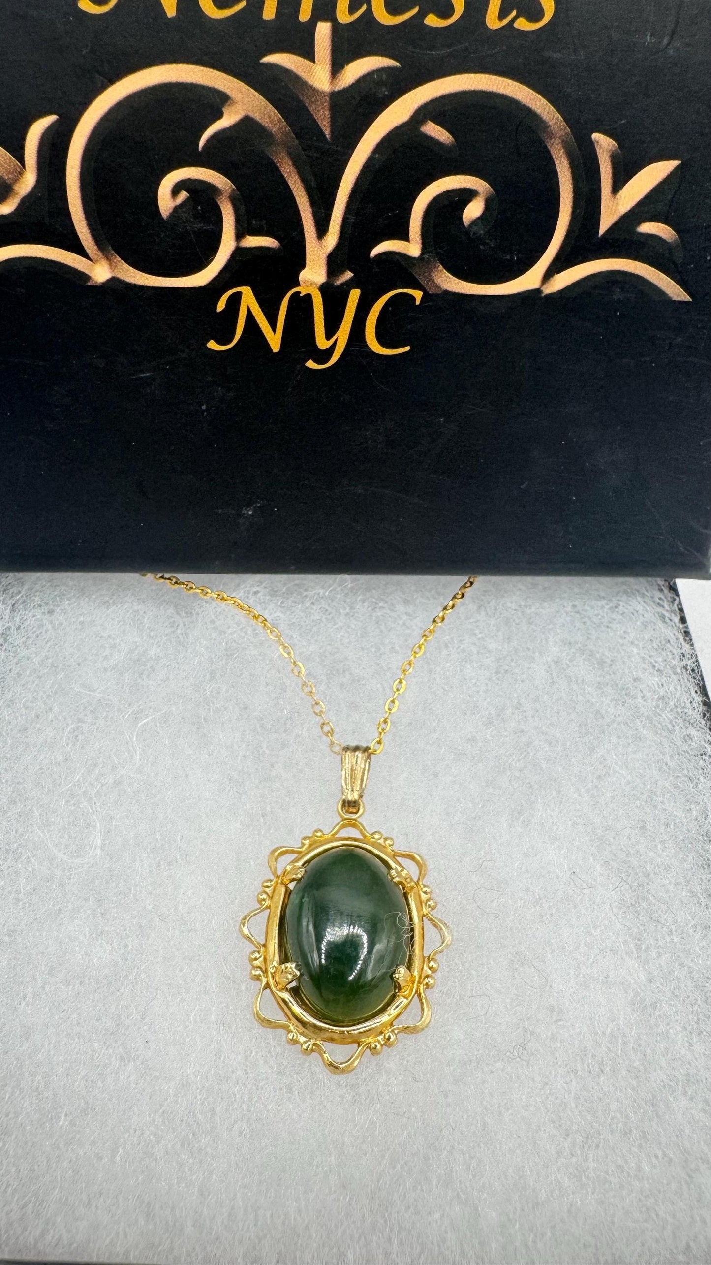 Vintage Green Jade Leaf Yellow Gold Filled Necklace