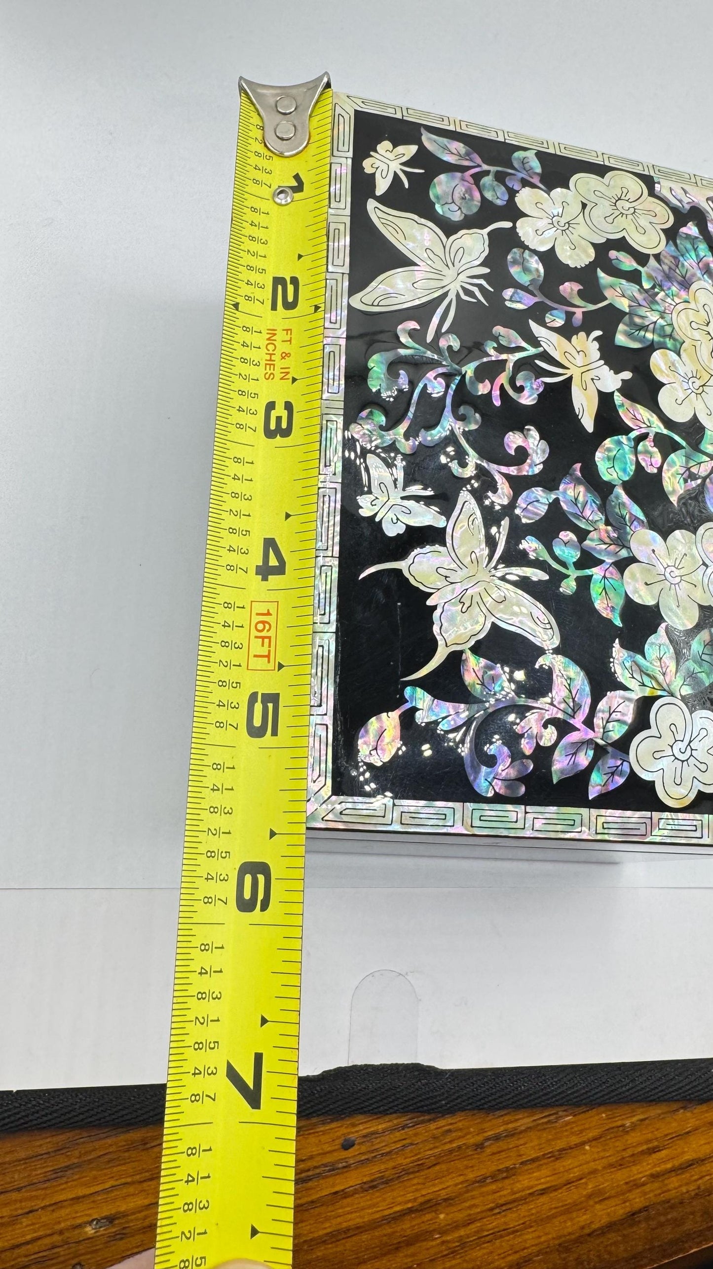 Vintage Mother Of pearl lacquer wood inlay Trinket Jewelry box