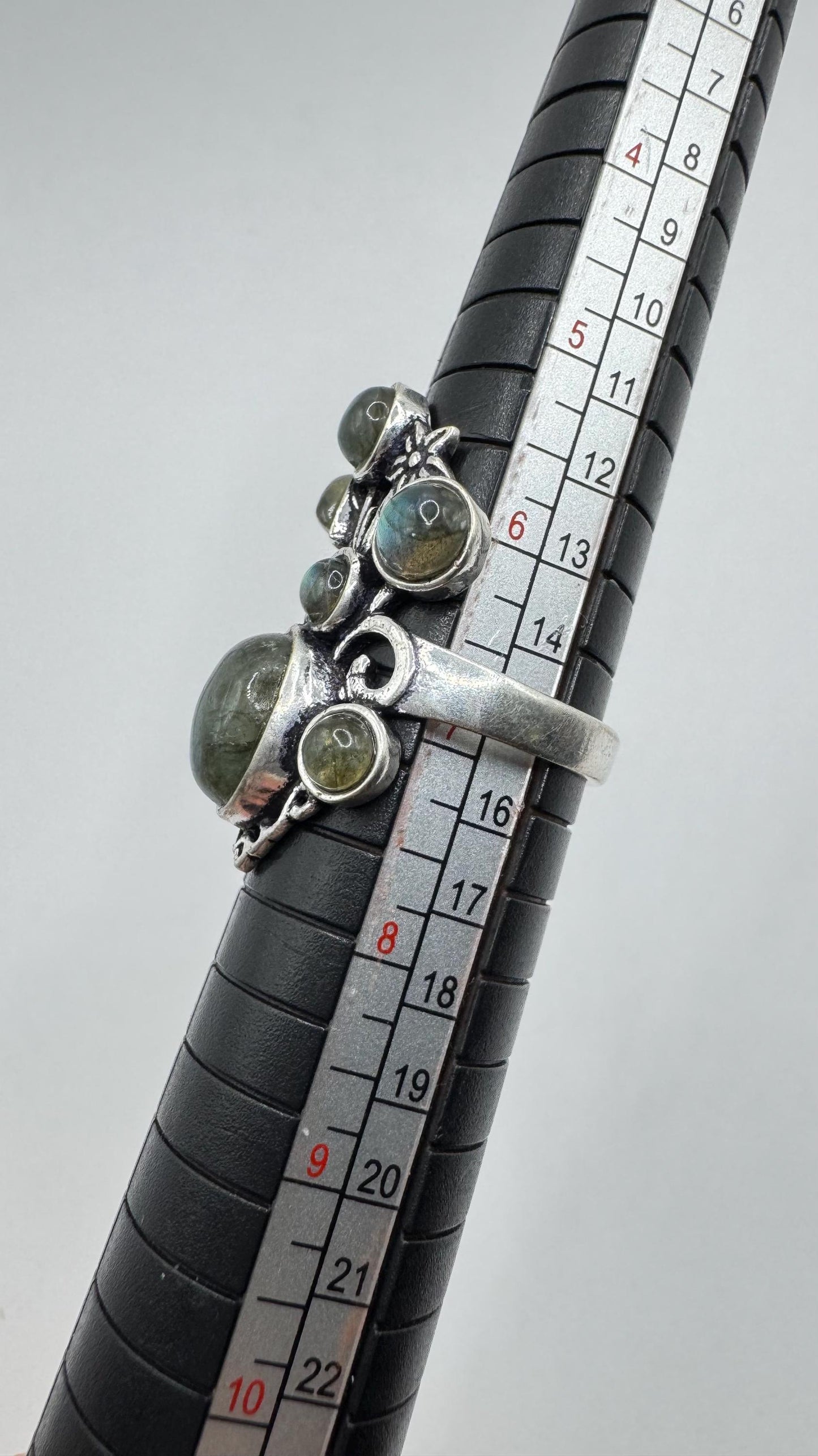 Vintage Large Blue Green Labradorite Silver Chunky Statement Cocktal Ring
