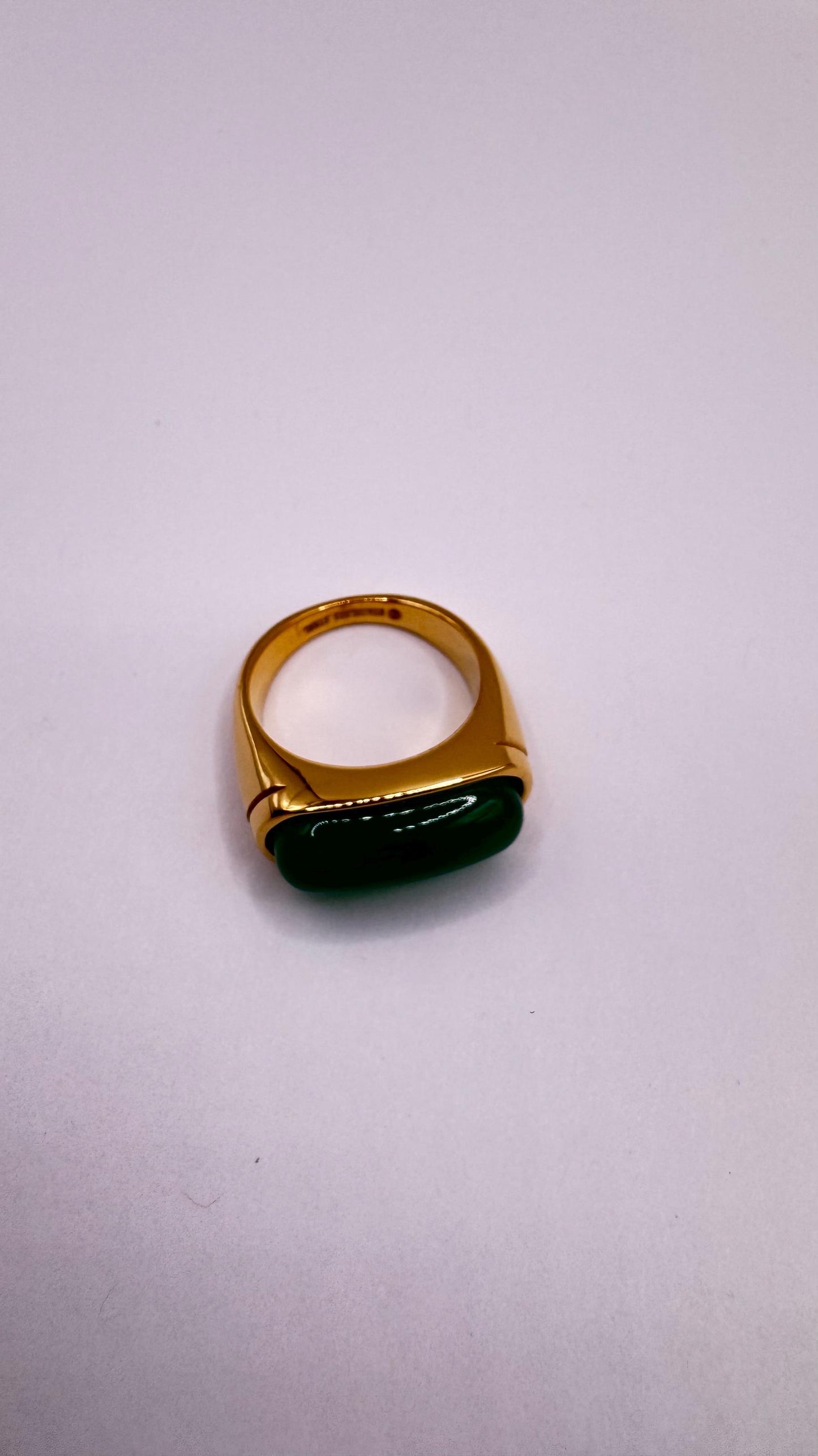 Vintage Green Fun Jade Gold Finished Mens Ring
